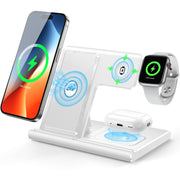 EXW [2024 Upgraded] Charging Station, 3 in 1 Charging Station for Apple Devices, Wireless Charger Stand for iPhone 16 15 14 13 12 11 Pro Max XR XS 8, Apple Watch and AirPods(18W Adapter Not Included)