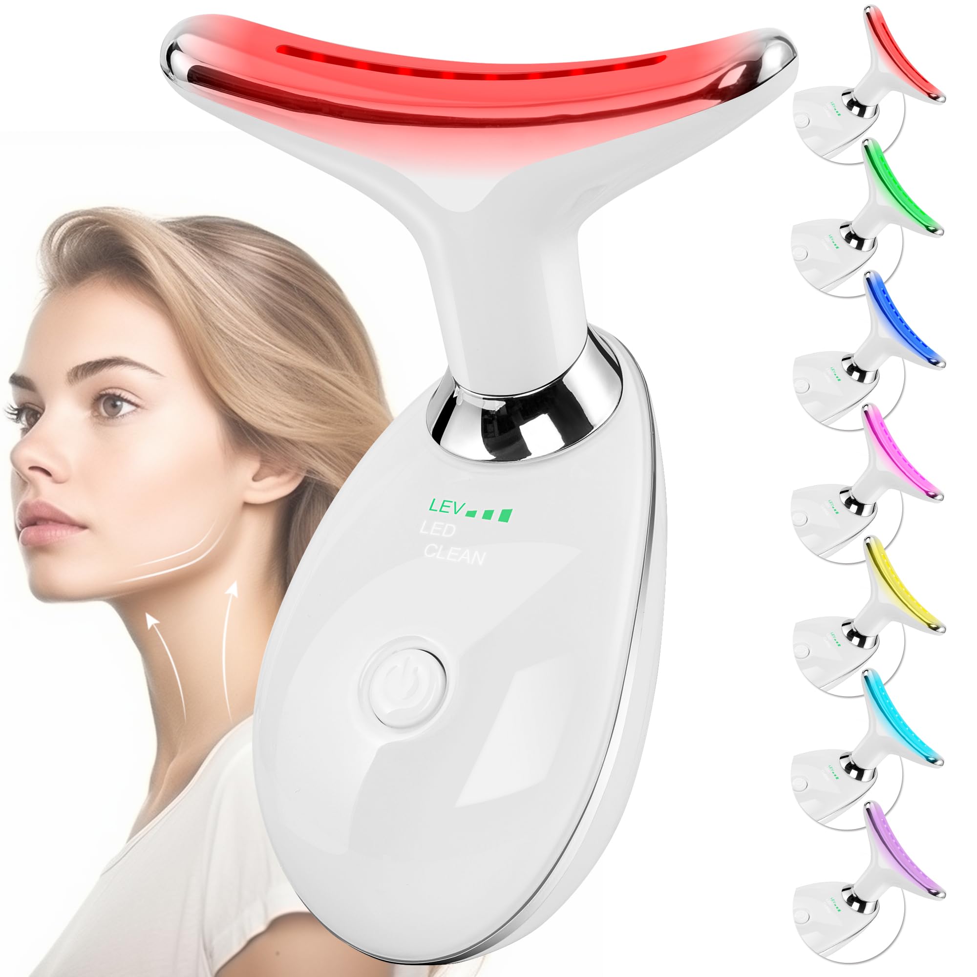 Facial Massager Red-Light-Therapy-for-Face and Neck, Face ?? culpting Wand with 7 Color (White)