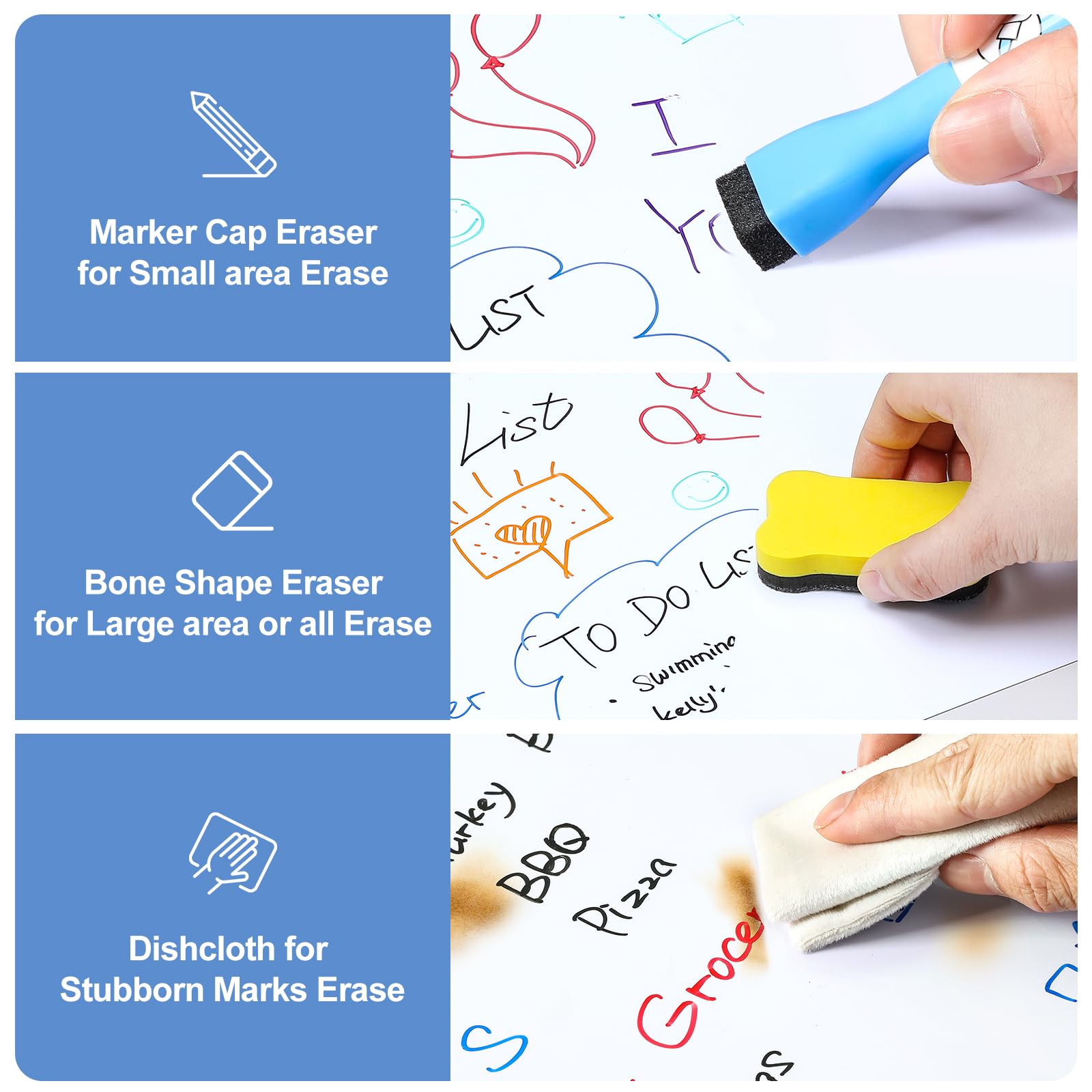 4 PACK Magnetic Dry Erase Board Sheet for Fridge, 12"x8" Erasable Refrigerator WhiteBoard w/ 6 Markers & 1 Eraser- Smooth and Flexible Small Magnet Blank Notepad for Home Kitchen Organizer and Planner