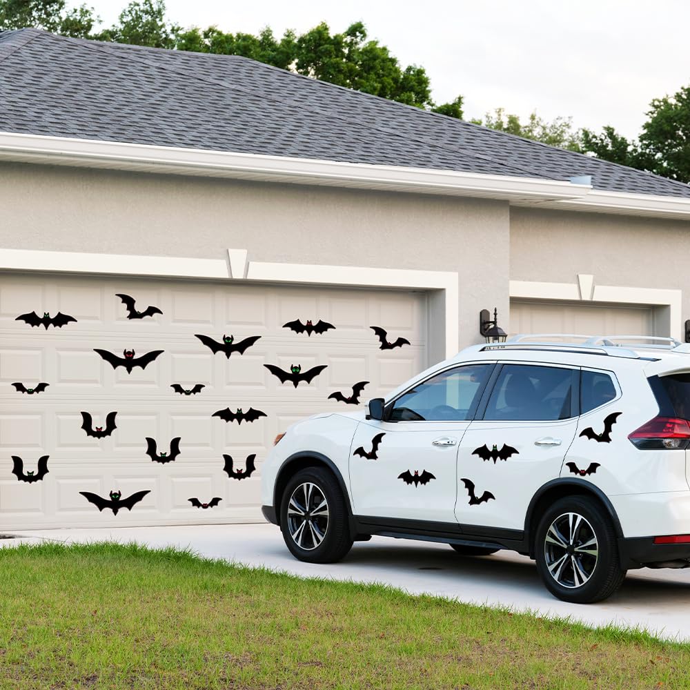 Magnetic Bats Halloween Garage Door Decorations, Magnet Bats Halloween Decorations with Individual Eyes for Garage Door, Car - 23 PCS