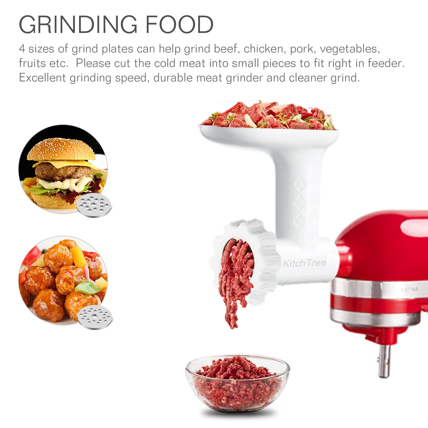 KITCHTREE Fruit & Vegetable Strainer Attachment Set for KitchenAid - Includes Food Grinder Attachment and Sausage Stuffer Tubes, Compatible with KitchenAid Stand Mixers