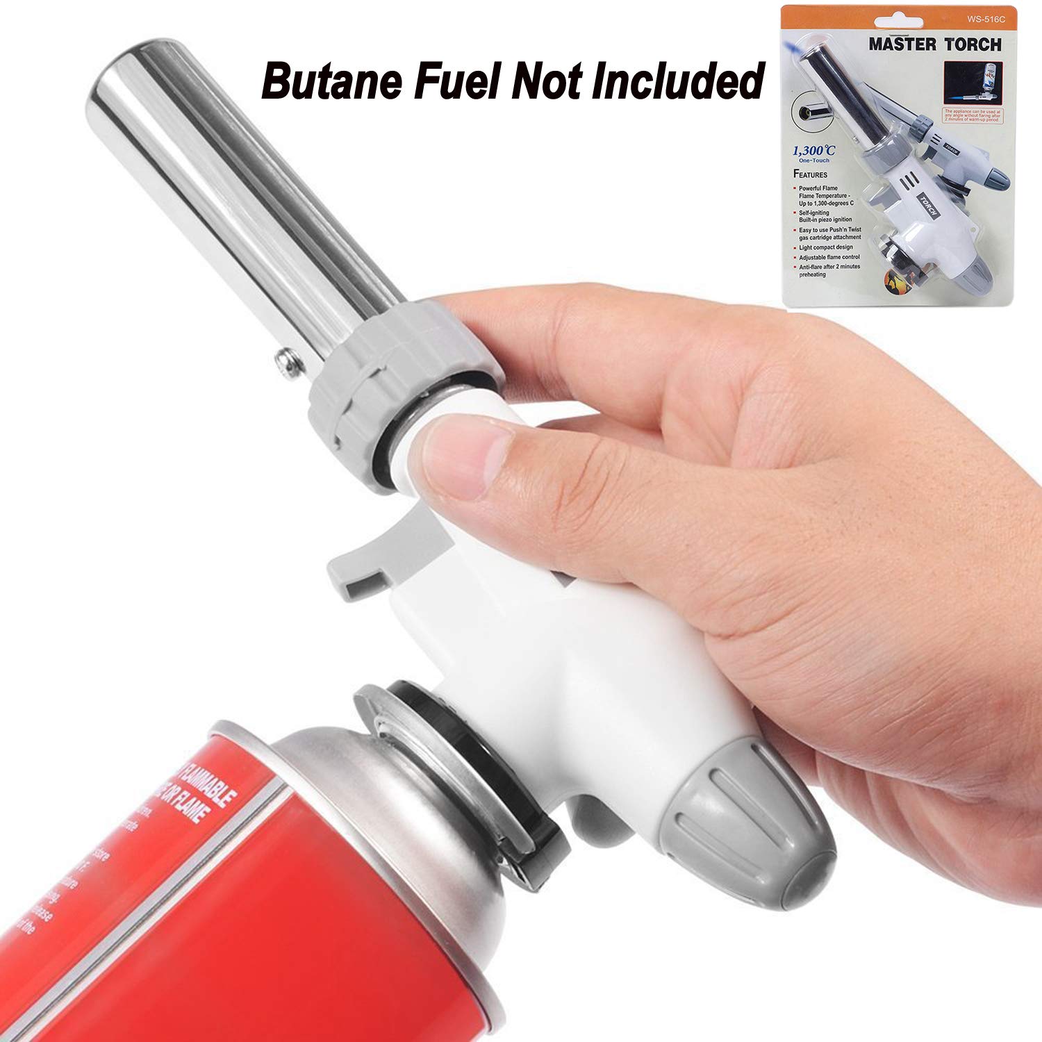 FunOwlet Butane Torch, Reverse Use Culinary Kitchen Blow Lighter with Adjustable Flame, Butane Fuel Not Included, Ideal for Chef Cooking, Creme, Brulee, BBQ, Baking, Jewelry