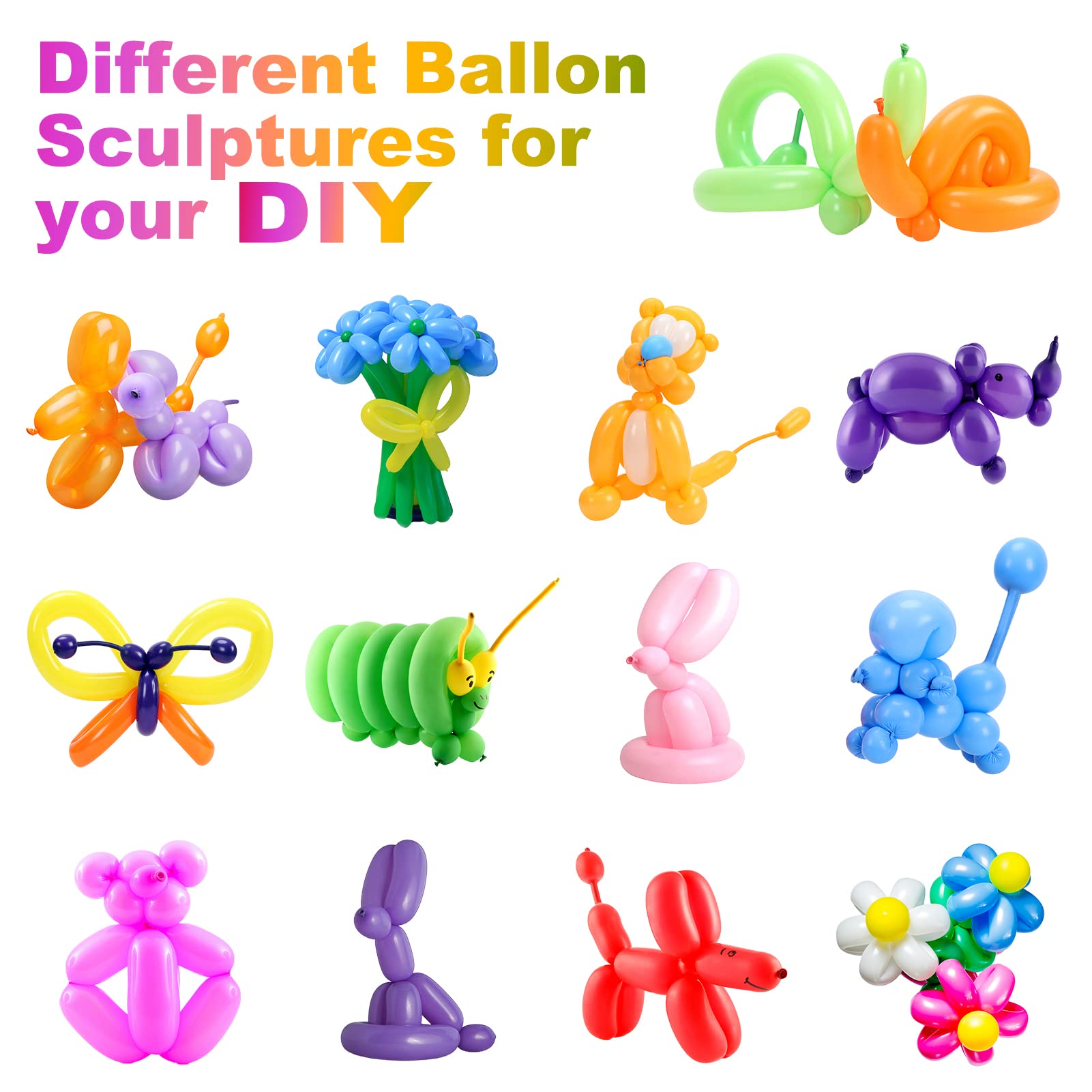 100 Pcs Latex Twisting Balloons - 260 N Balloons Kit for Balloon Animals with Pump, Professional Long Balloons to Make Animal for Christmas Birthday Gifts Party Clowns Wedding Decorations