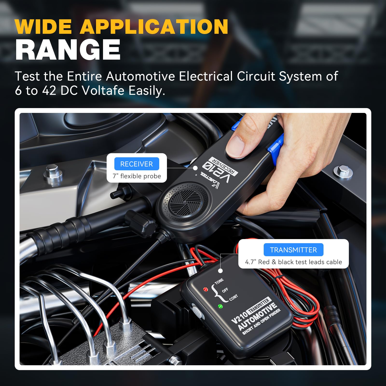 VDIAGTOOL V210 Wire Tracer Automotive Electrical Open & Short Finder Circuit Tester Wire Breaker Finder Fault Probe Cable Tracker Electrical DC 6-42V