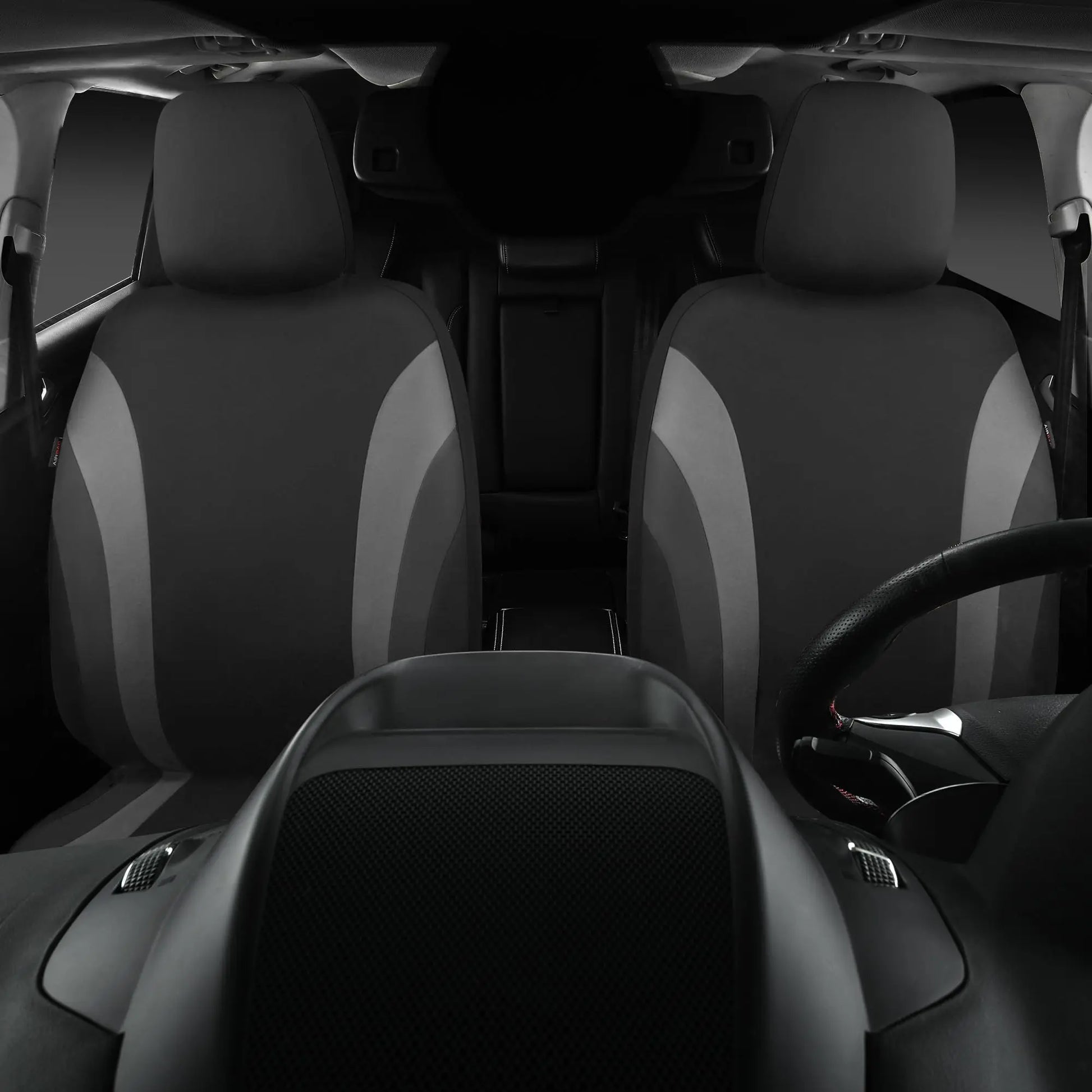 CAR PASS Line Rider Sporty Front Seat Covers,Gray Car Seat Covers Two Front Seats Only, Airbag Compatible,Universal Fit Sedans,Cars,Vans,SUV,Truck(Black and Gray)