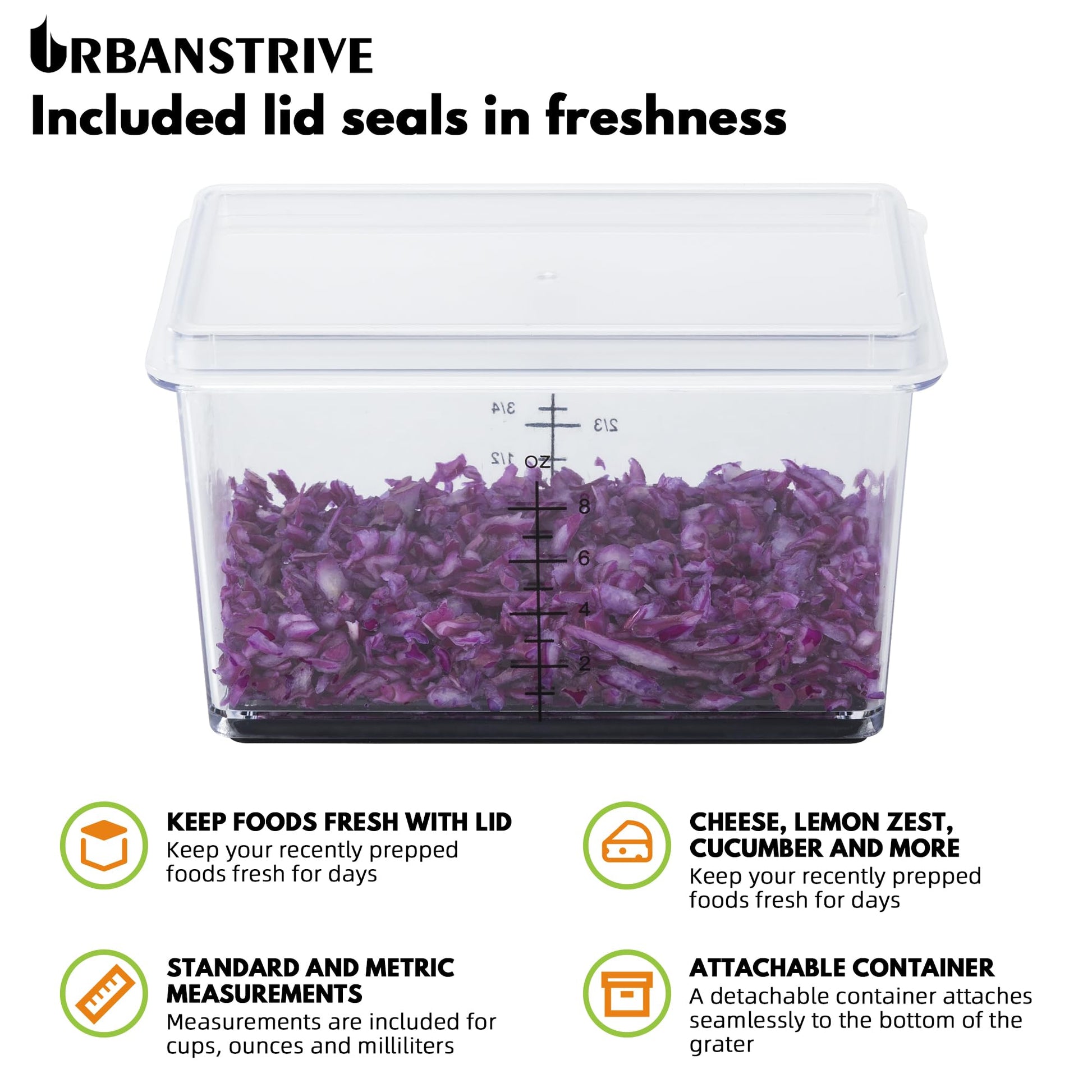 Urbanstrive Cheese Grater With Container Box Grater Stainless Steel Graters for Kitchen Cheese Shredder Parmesan Shredder Kitchen Gadgets Kitchen Tools Kitchen Gifts for Chef Dishwasher Safe Zester