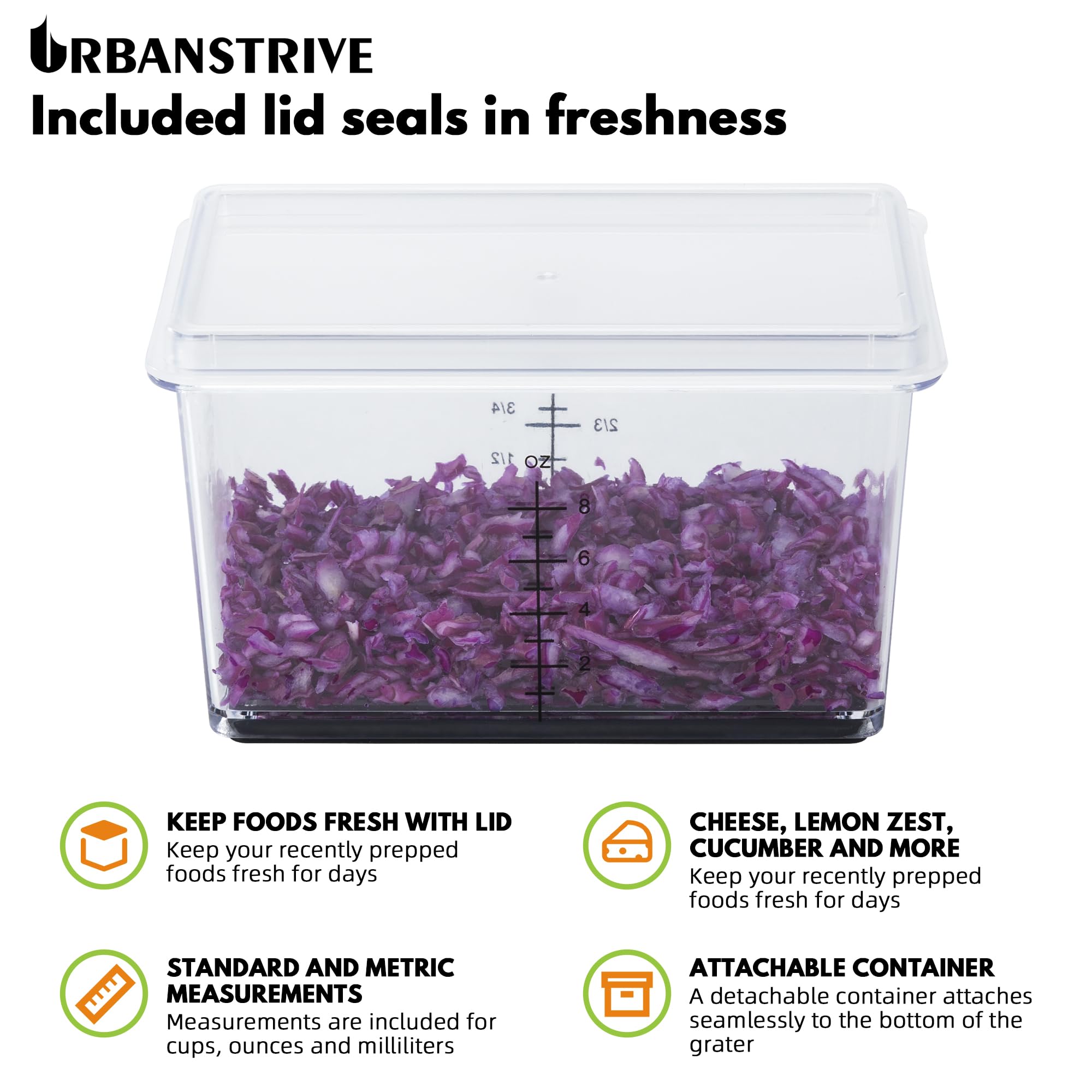 Urbanstrive Cheese Grater With Container Box Grater Stainless Steel Graters for Kitchen Cheese Shredder Parmesan Shredder Kitchen Gadgets Kitchen Tools Kitchen Gifts for Chef Dishwasher Safe Zester