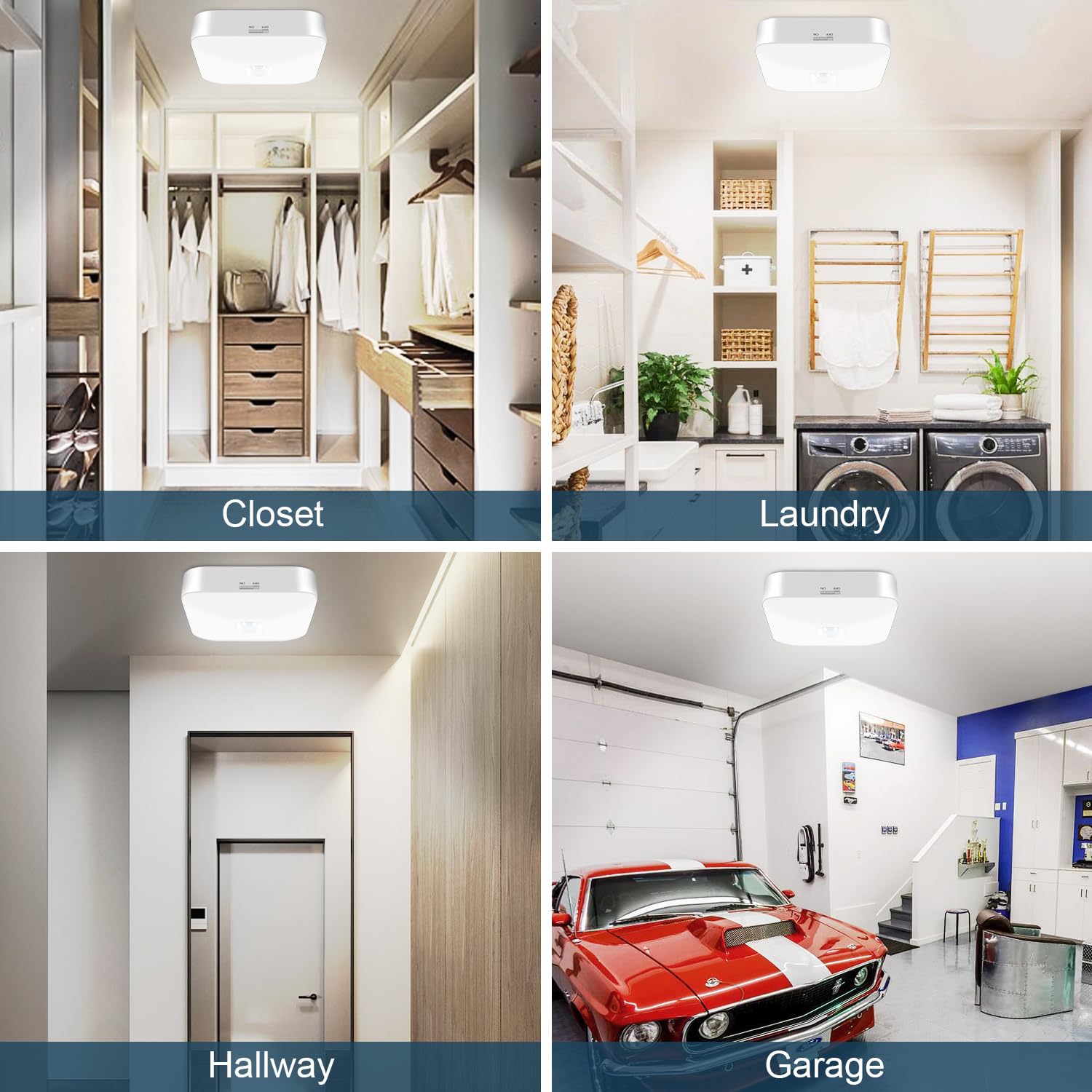 WhitePoplar Rechargeable Motion Sensor Closet Light, Rechargeable Battery Operated Ceiling Light Wireless, 500LM Wireless Motion Activated Light for Shower Stairs Hallway Pantry Porch Garage, 5000K