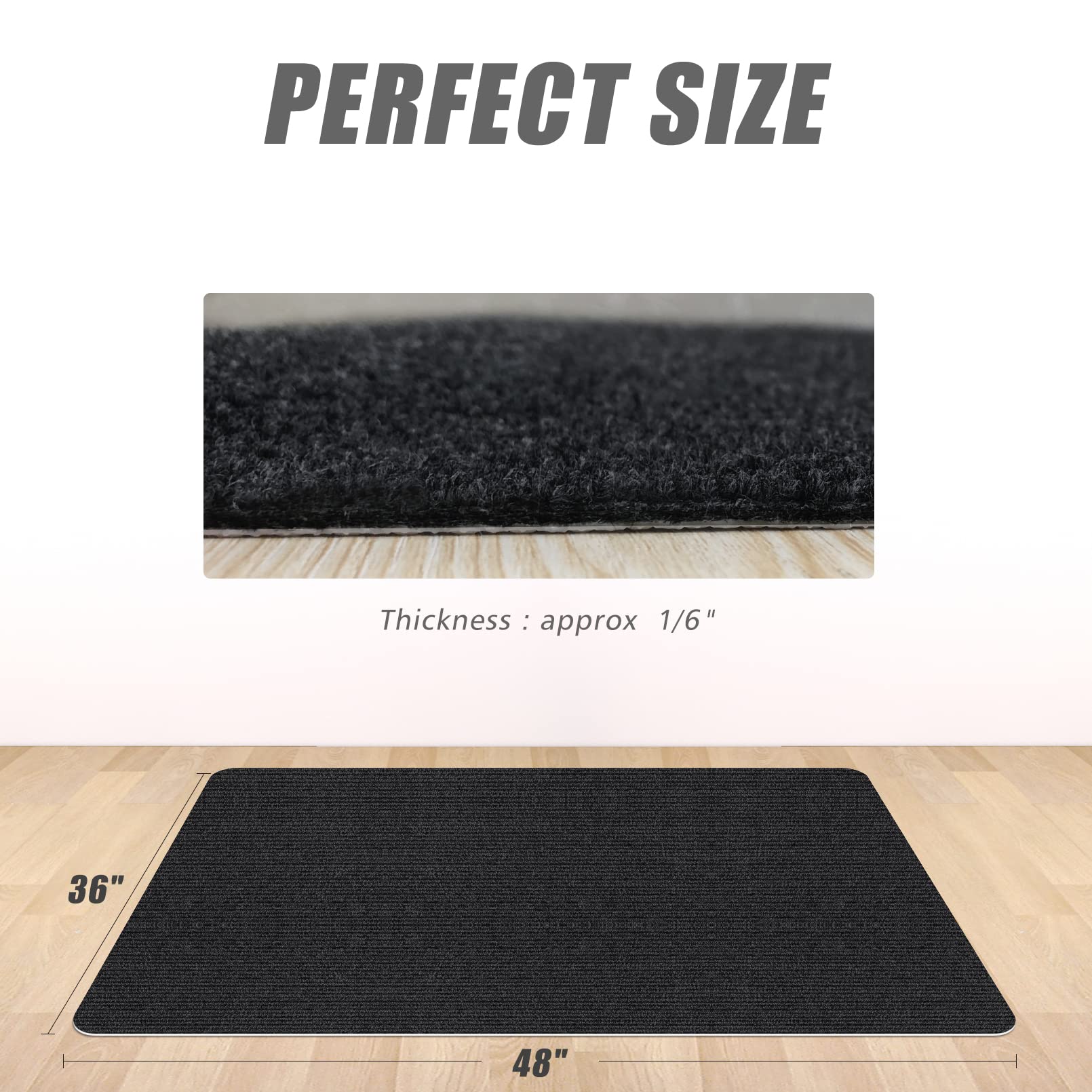 Sycoodeal Office Chair Mat for Hardwood Floor,Office Computer Gaming Chair Mat for Tile Floor,Large Floor Protector Rug,Anti-Slip,Easy to Clean,Pure Black(48"x36")