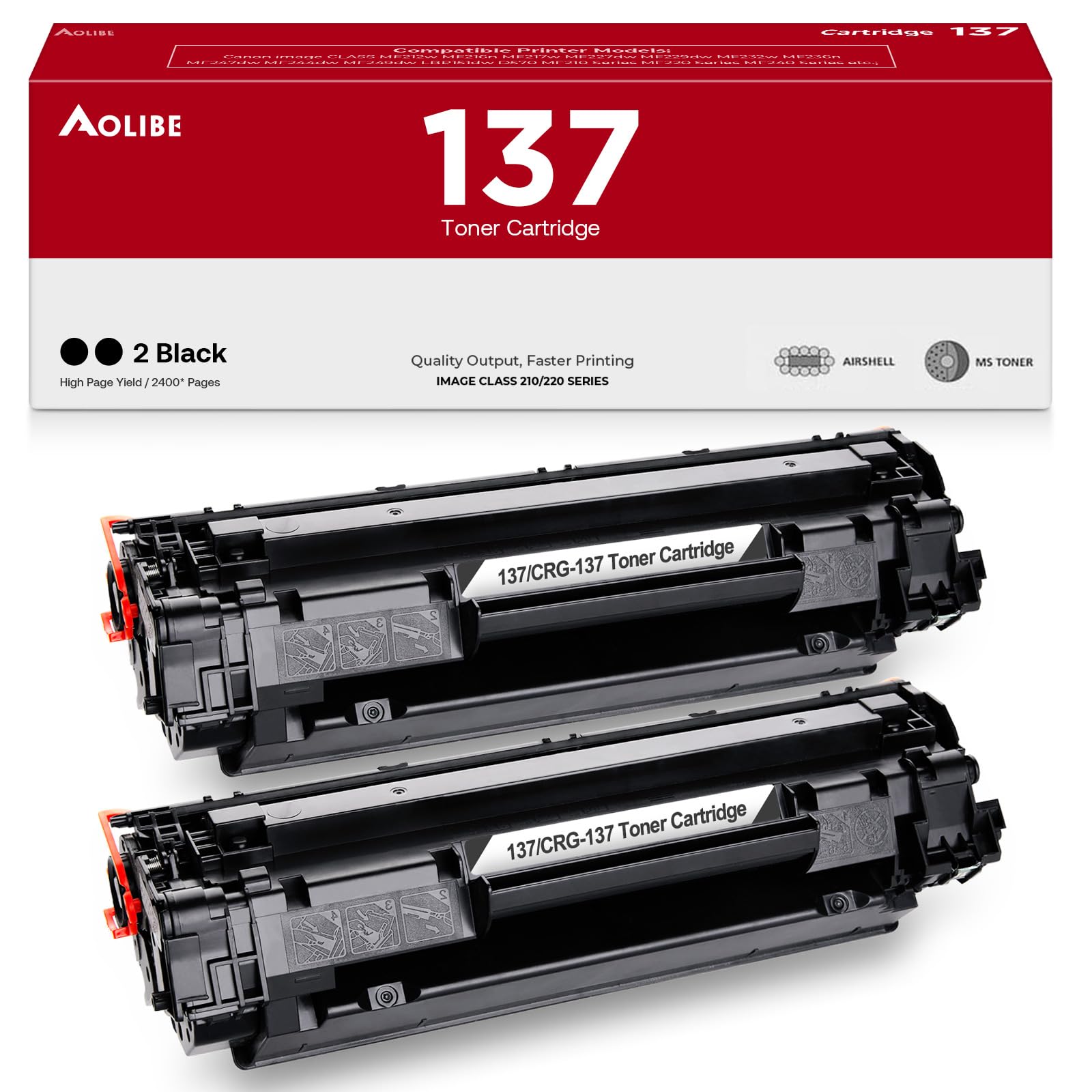 AOLIBE 137 Kompatible schwarze Tonerkartusche als Ersatz für Canon 137 schwarze Tonerkartusche, verwendbar für Canon MF232w, MF242dw, MF212w, MF216n, 2 Stück