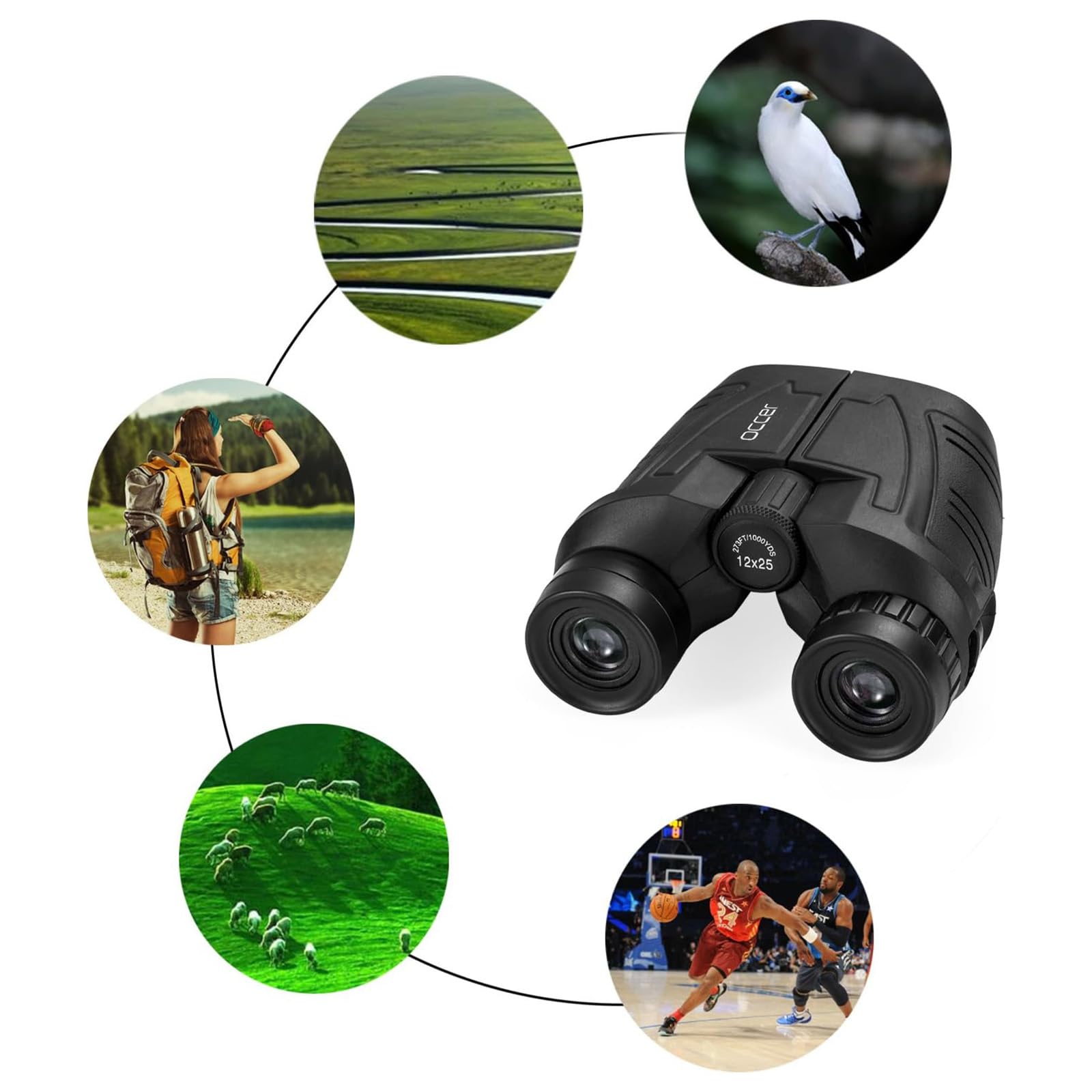 Occer 12x25 Compact Binoculars for Adults and Kids, Large Eyepiece Waterproof Binocular with Low Light Vision,High Powered Easy Focus Binoculars for Bird Watching,Outdoor Hunting,Travel,Sightseeing