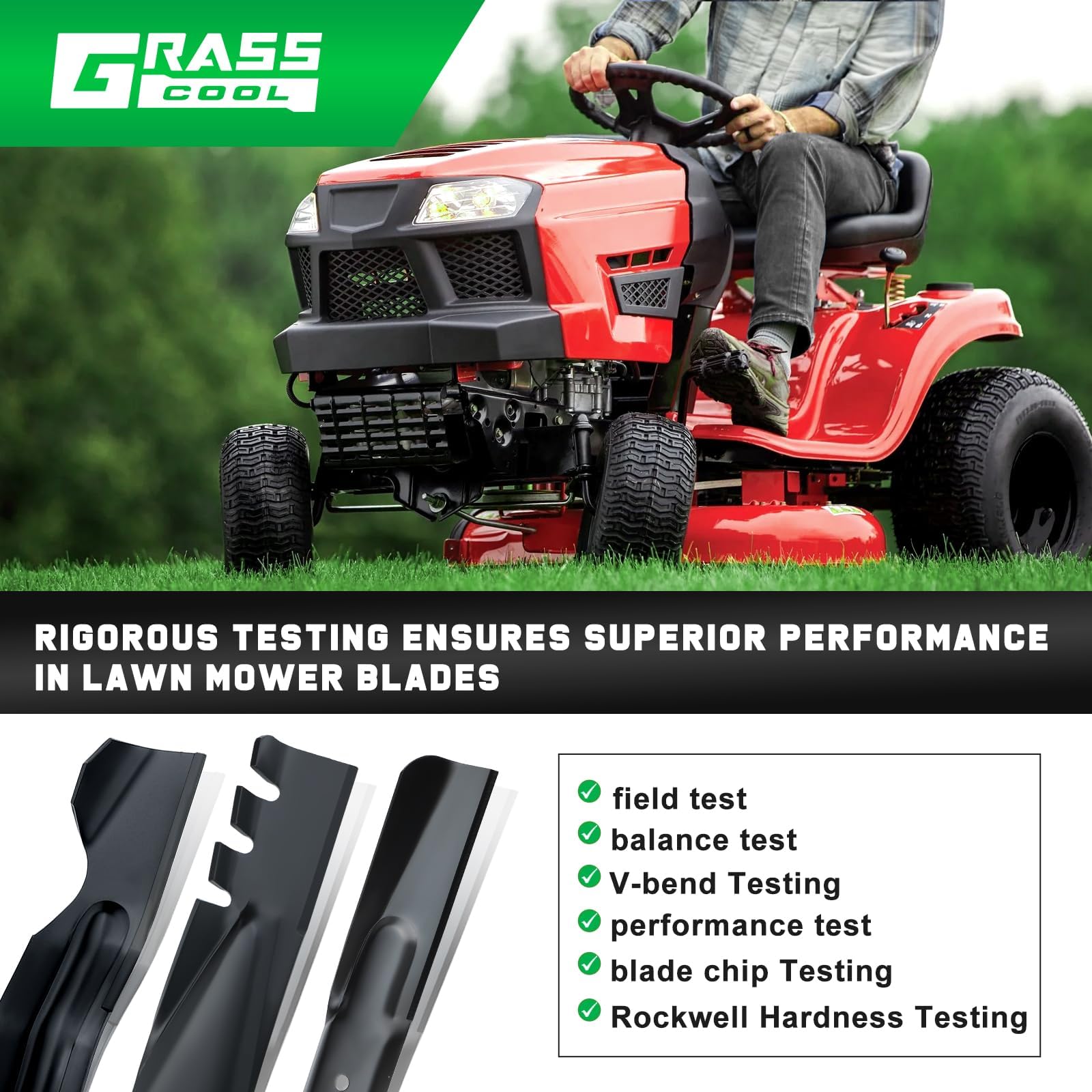 Grasscool 942-04308 Mower Blades for Troy Bilt Bronco Pony Mustang 42 inch Lawn Mower Cub Cadet 42'' Deck Riding Mower RZT42 Replace 942-04308A 942-04308-X 942-04312 742-04312 High Lift (2 Pack)