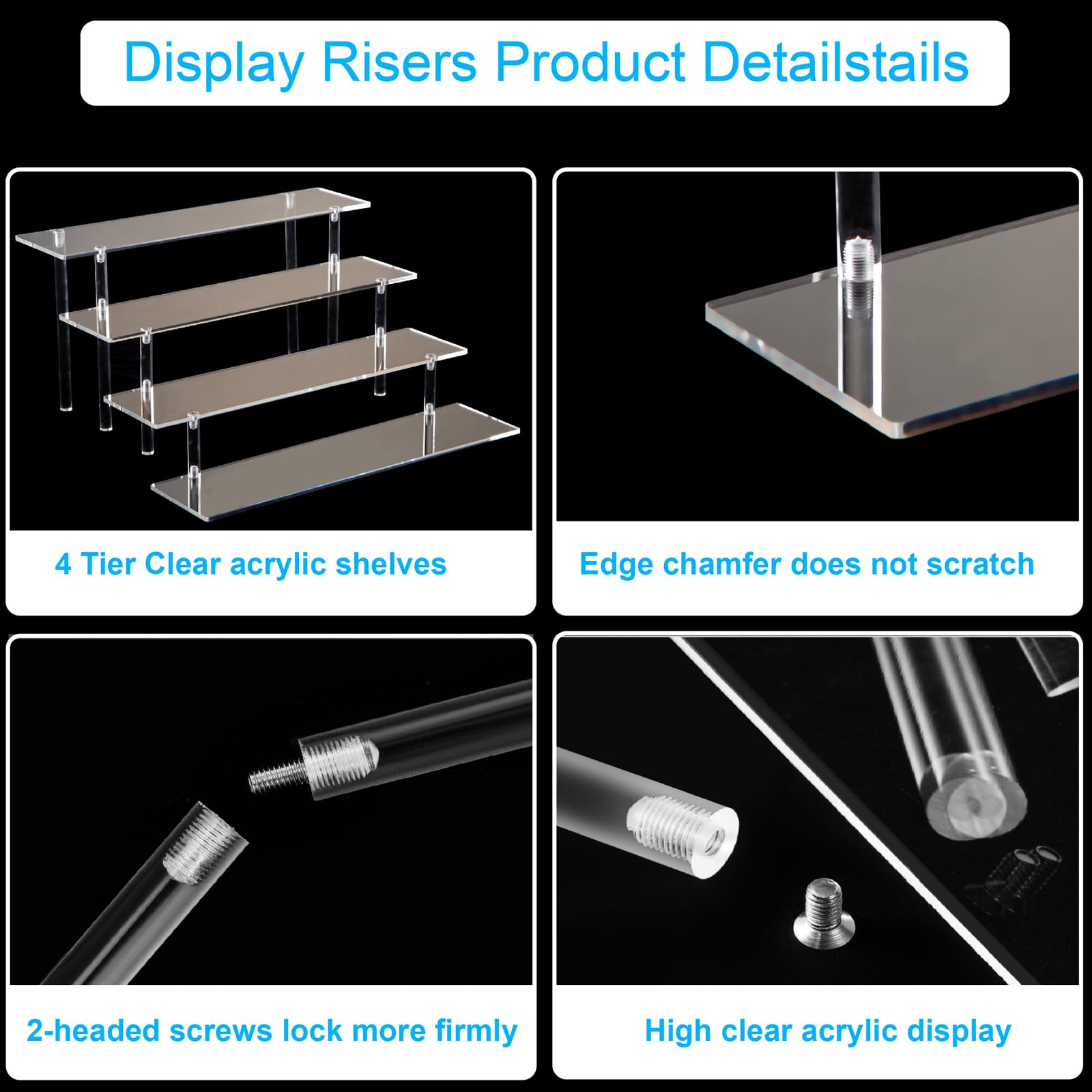 HENABLE 4 Tier Acrylic Perfume Organizer Stand, Clear Display Risers for Perfume, Cologne, Cosmetic, Skincare, Funko POP, Dessert Display, Cupcake Stand Holder