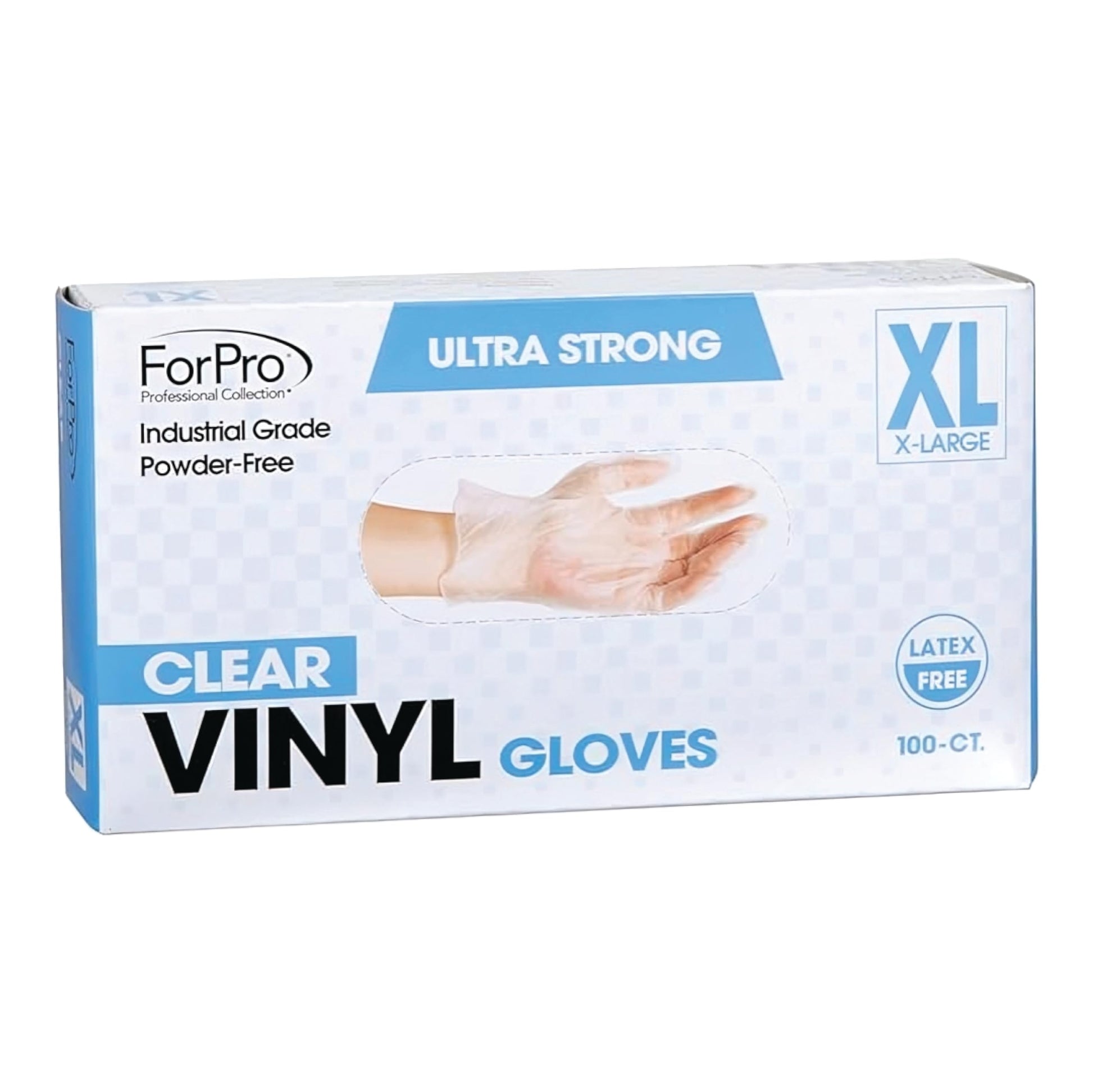 ForPro Disposable Vinyl Gloves, Clear, Industrial Grade, Powder-Free, Latex-Free, Non-Sterile, Food Safe, 2.75 Mil. Palm, 3.9 Mil. Fingers, X-Large, 100-Count