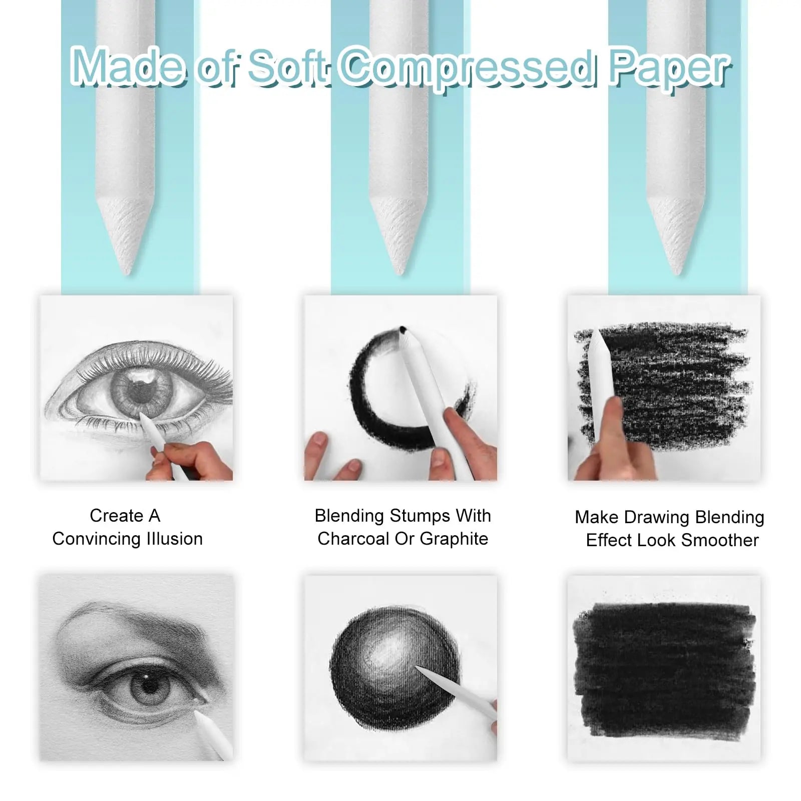 Jeimier 12 Pcs Blending Stumps for Drawing, Tortillions Blending Sticks for Beginner Drawing, Art Blenders, Blending Tools Paper Stumps for Shading Completed, Blending Pencil for Sketching, Softness