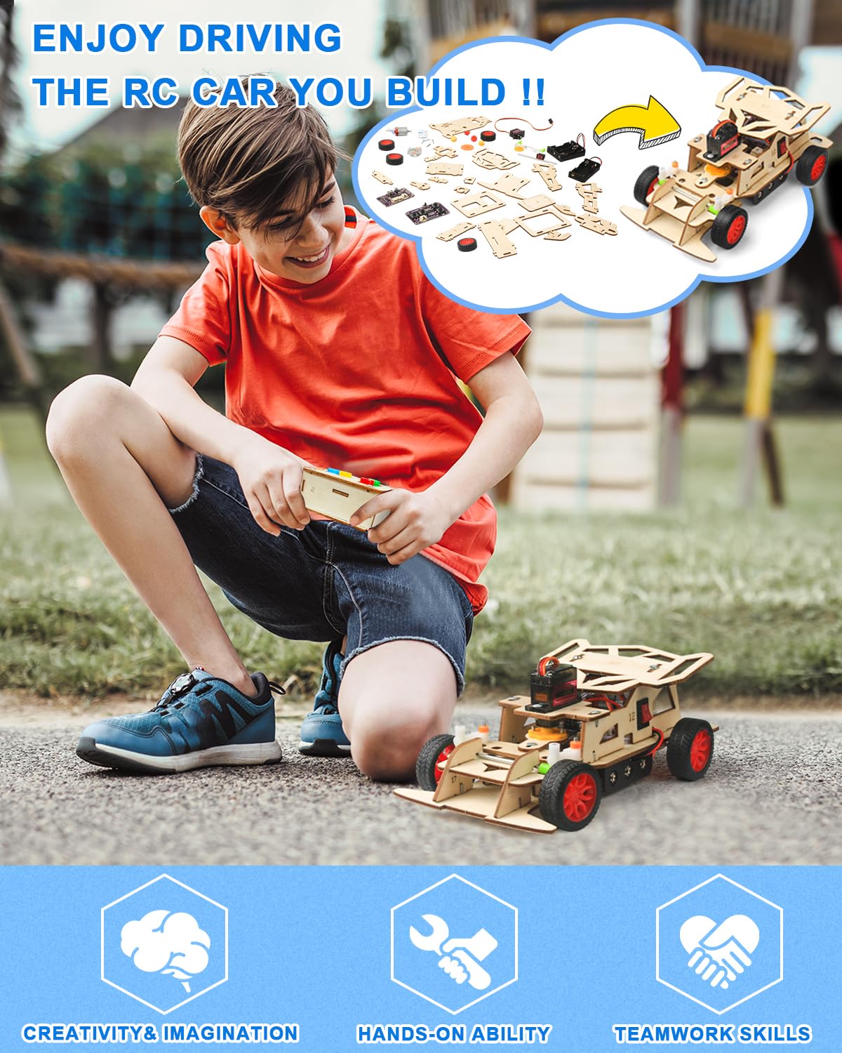 Poraxy STEM Kits for Kids 8-10, STEM Toys for Boys Age 8-12, Remote Control Car, Wooden 3D Puzzles 8-13 Science Projects Building Model, Birthday Gifts for 8 9 10 11 12 13 14 Year Old Teen Boys Girls