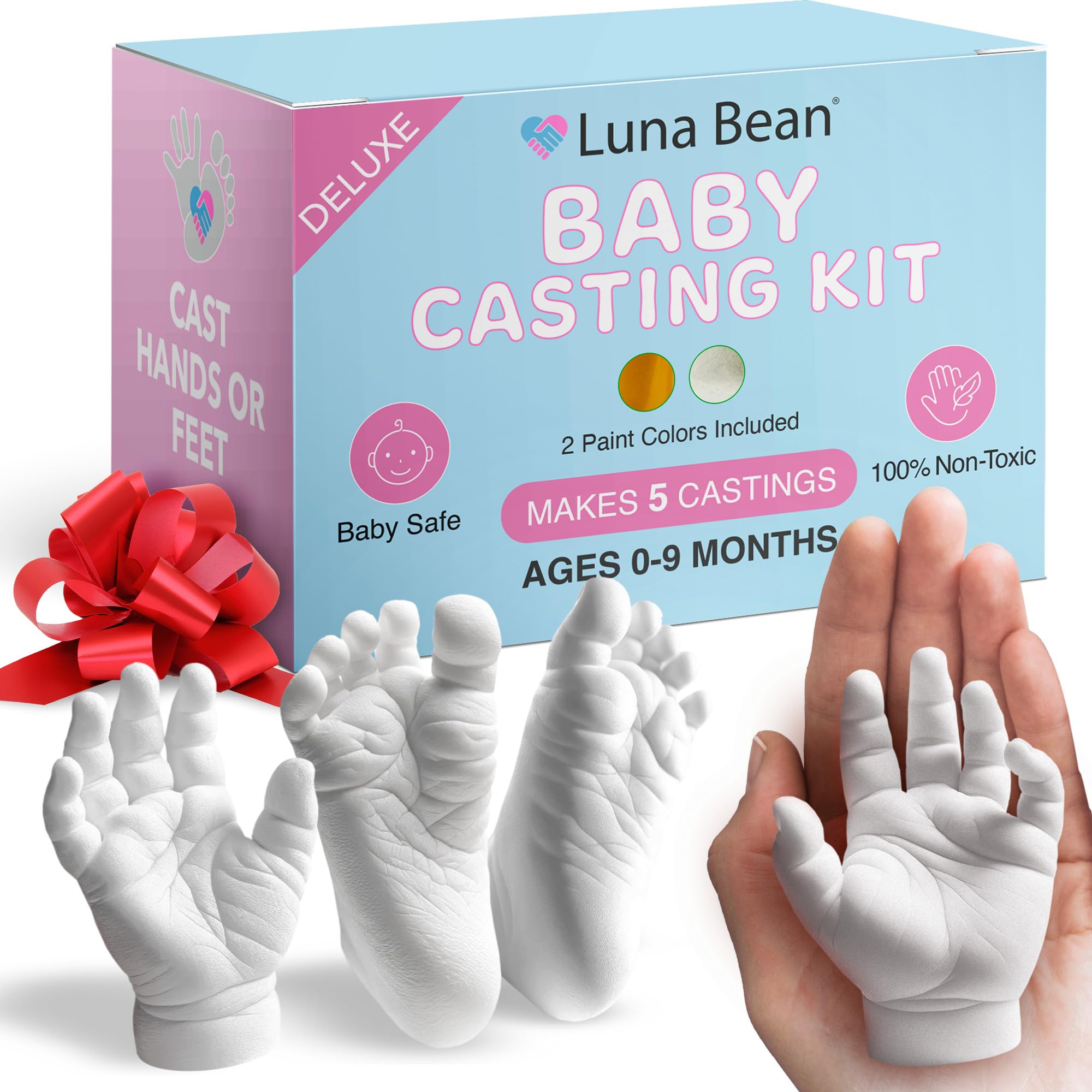 Luna Bean Baby Keepsake Hand Casting Kit - Plaster Hand Molding Casting Kit for Infant Hand & Foot Molding - Baby Casting Kit for First Birthday, Christmas & Newborn Gifts - (Clear Sealant - Gloss)