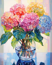 Tucocoo Hydrangea in Glass Vase Window Landscape Paint by Numbers for Adults Beautiful Flower DIY Paint by Numbers Acrylic Paint Canvas Colorful Flowers Painting Kits Art 16x20 Inch(Without Frame)