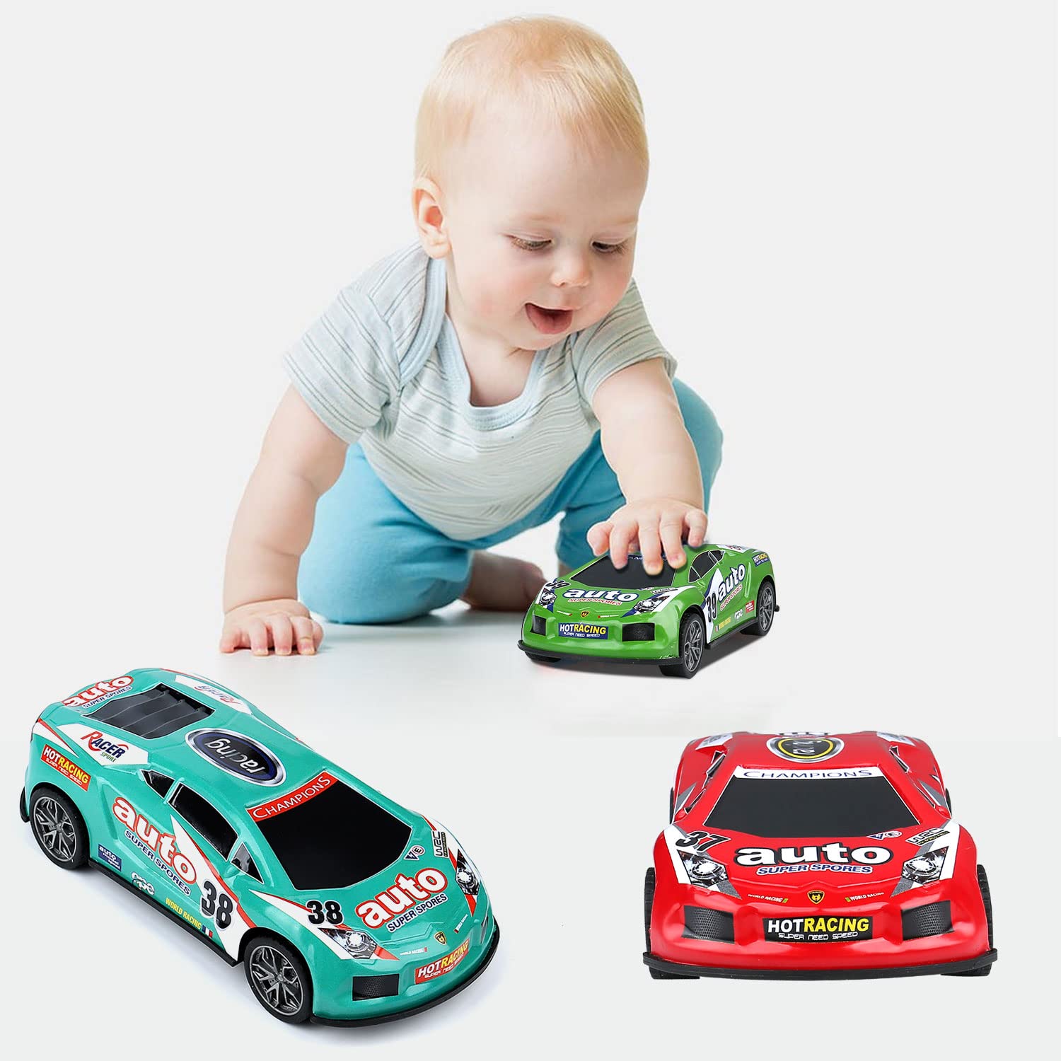 ZOHANINDL 7 inch Friction Power Car Toys Set, Push and Go Pull Back Trucks Wind up Race Car 3 Pack Suitable for Toddlers 3 4 5 6 7 Year Old Kids Toys for Boys and Girls Birthday Party