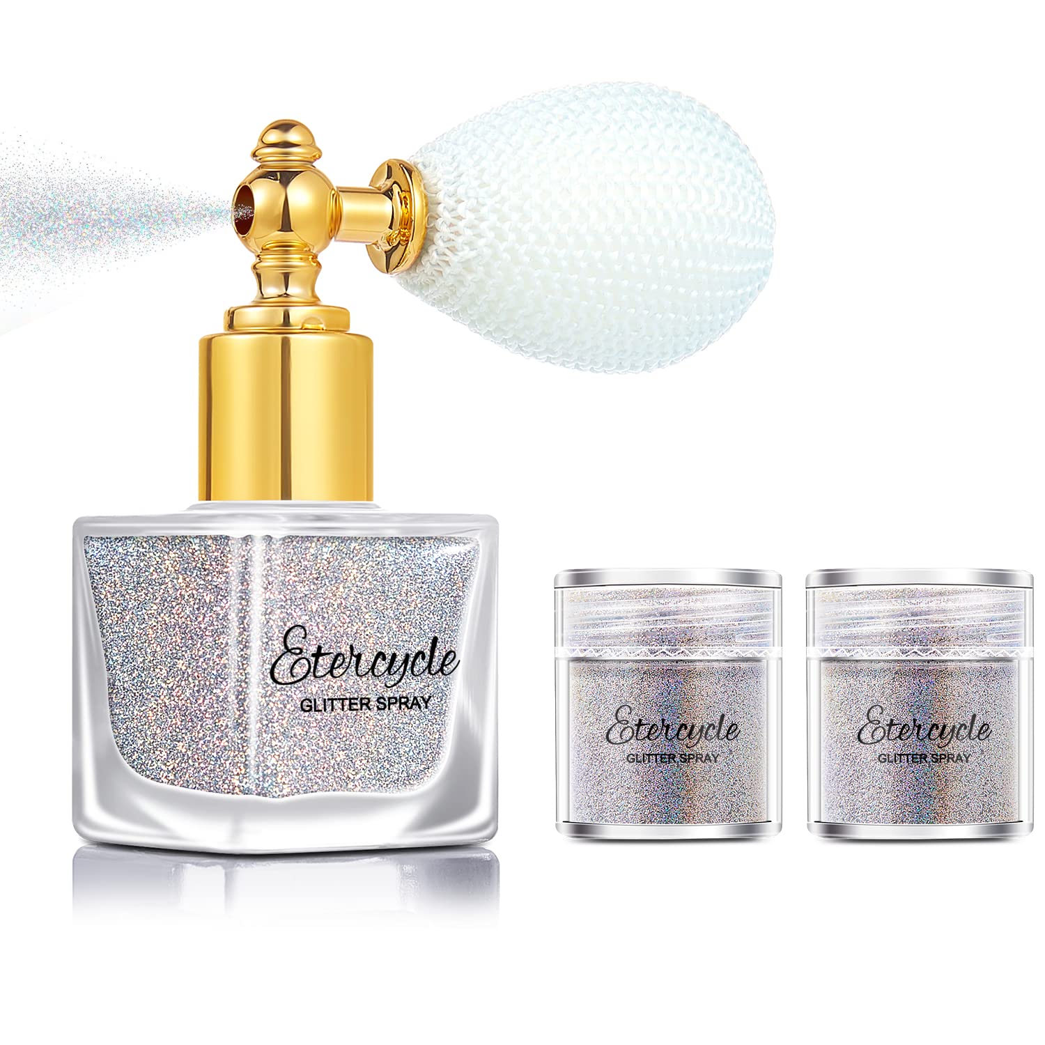 Etercycle Silver Body Glitter Spray, Shimmering Spray Powder Sparkle Powder, Cosmetic Shimmer Makeup Glitter for Hair and Body Face Clothes Nail Art Craft Design Easter Christmas Halloween Crafts