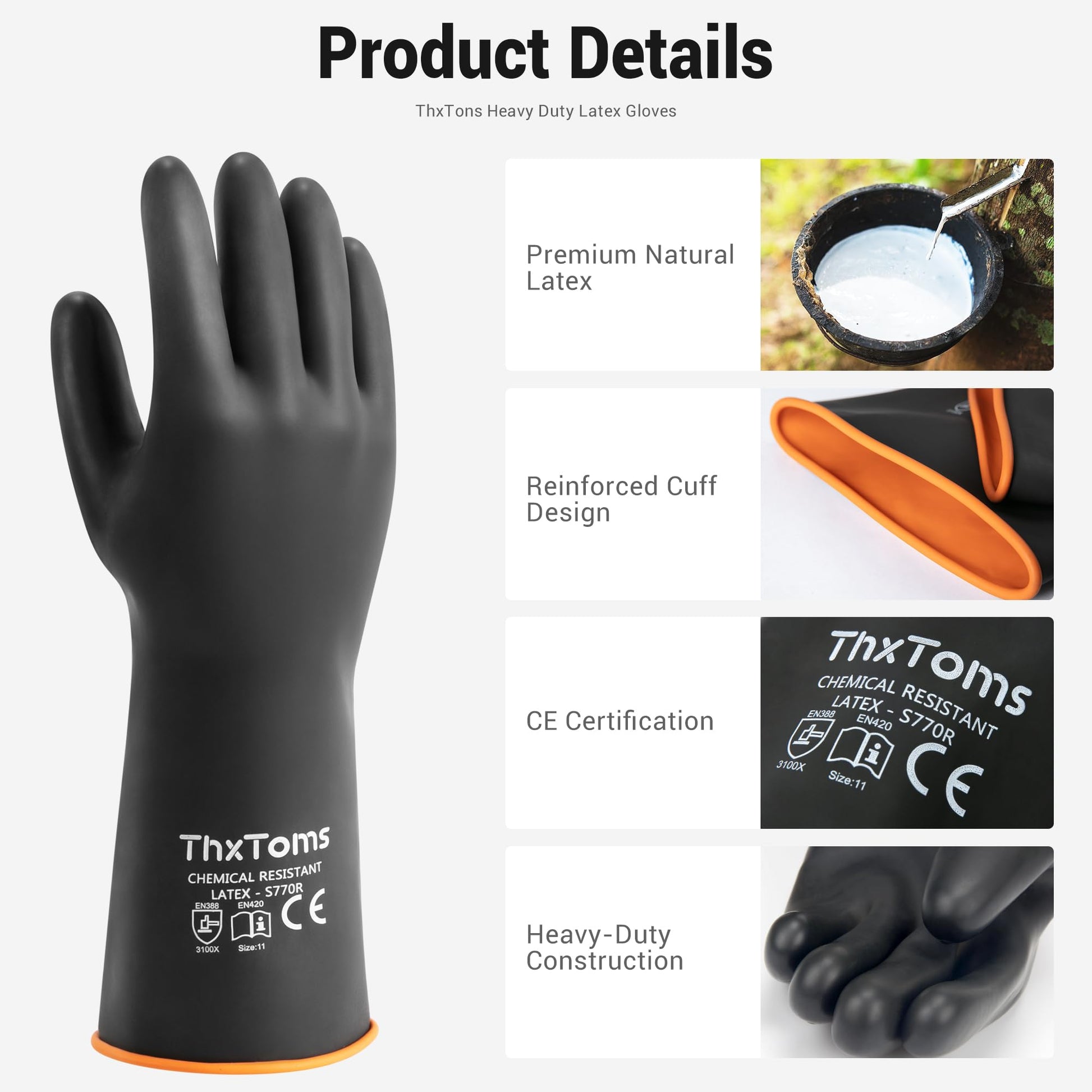 ThxToms Chemical Resistant Gloves,Long Heavy Duty Gloves,Puncture Resistant, Resist Acid,Oil,Alkali, Waterproof for Industrial Cleaning,Gardening,22", 1 Pair