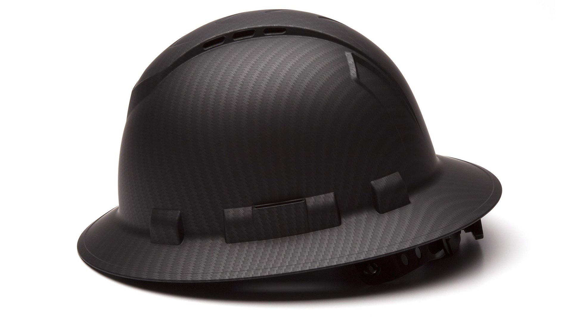 Pyramex Ridgeline Full Brim Hard Hat 4 Point Ratchet Vented Matte Black Graphite Pattern