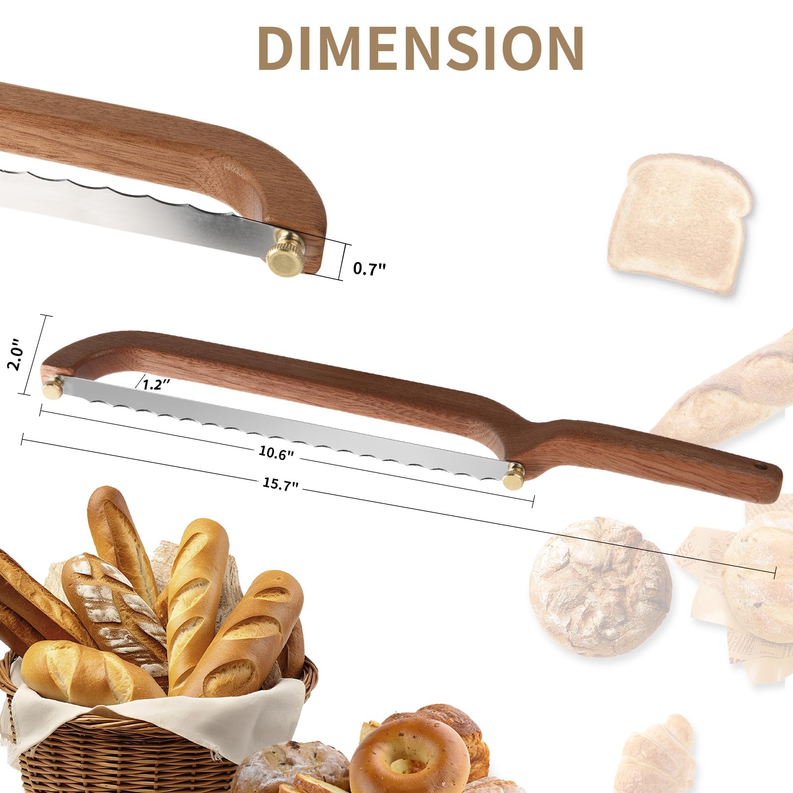 Uprichya Sourdough Bread Knife Slicer for Even Slicing, Bow Bread Knife for Sourdough, Bread Saw for Homemade Bread Sourdough, Wooden Bread Bowl Knofe Sourdough Bread Cutter