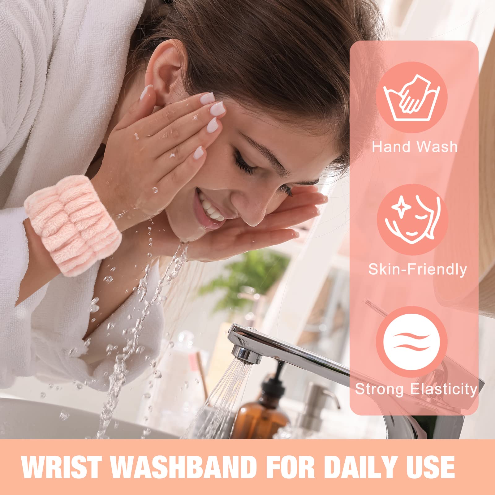 Women's Wrist Towels for Washing Face, Microfiber Spa Wash Towel Band, Absorbent Wristbands, Sweatband for Girls Prevent Water from Spilling Down Your Arms 6PCS