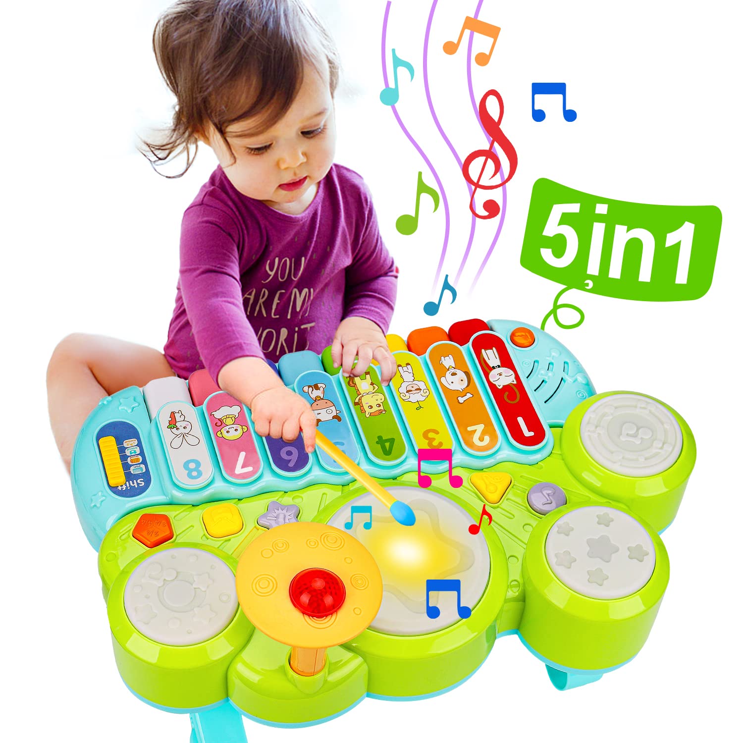 Baby Musical Toys 3 in 1 Piano Keyboard Xylophone Drum Set for 1 Year Old Girls Boys Toys Age 2 Music Instrument Learning Toys Toddlers 1-3 0-2 First Birthday Gift Infant Baby Toys 6 9 12 18 Month
