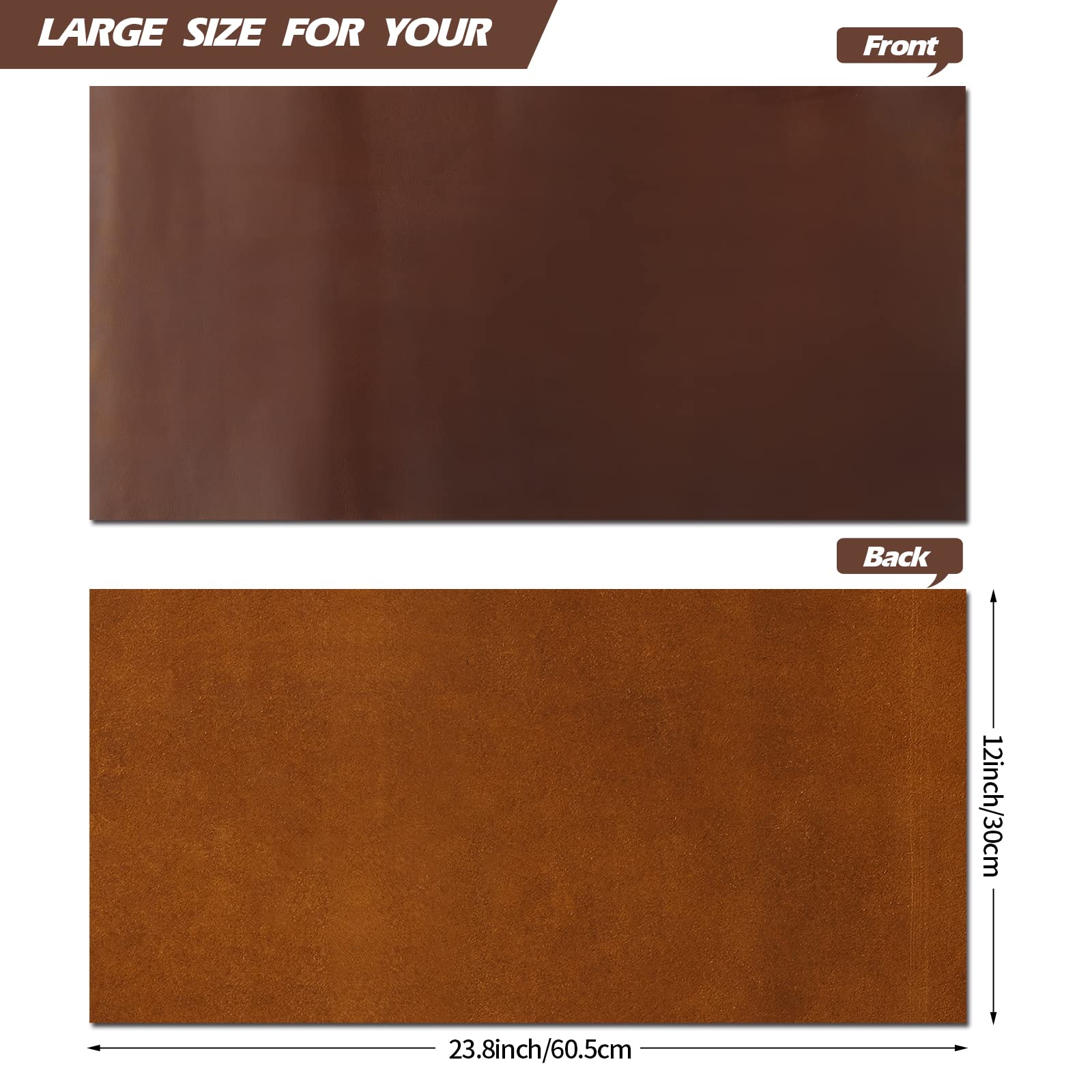 RingSun 12''X24'' Genuine Leather Sheets for Crafts Full Grain Leather Tooling Leather (2mm) Thick Cowhide Leather Pieces Square, Dark Brown