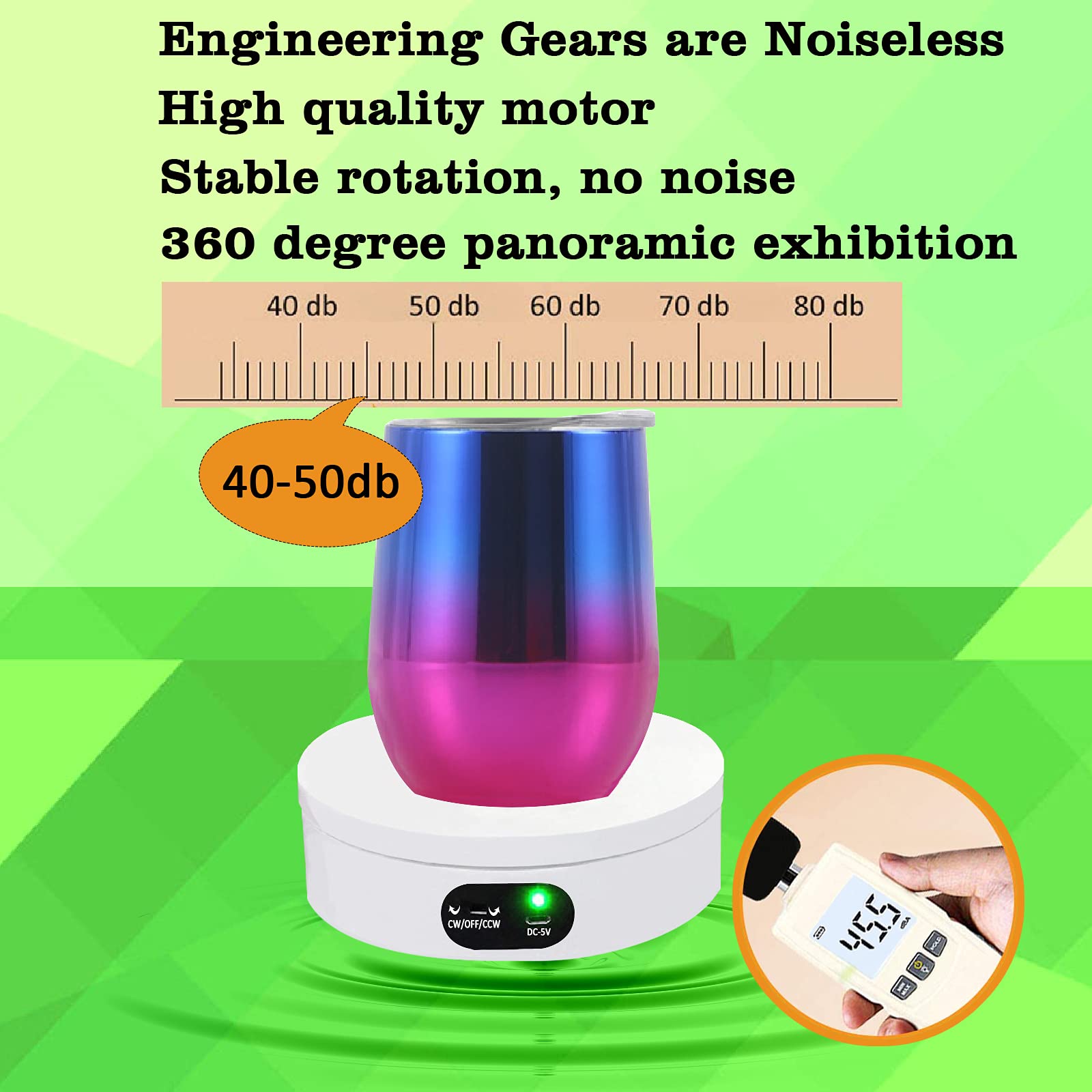 YVV Turner Cup Rotating Display Stand for Epoxy Glitter Tumbler, 360 Degree Automatic Mute Rotating Turntable for Photography Products Tumbler Making Supplies Spinner 4.72*1.77in Motorized Rotation