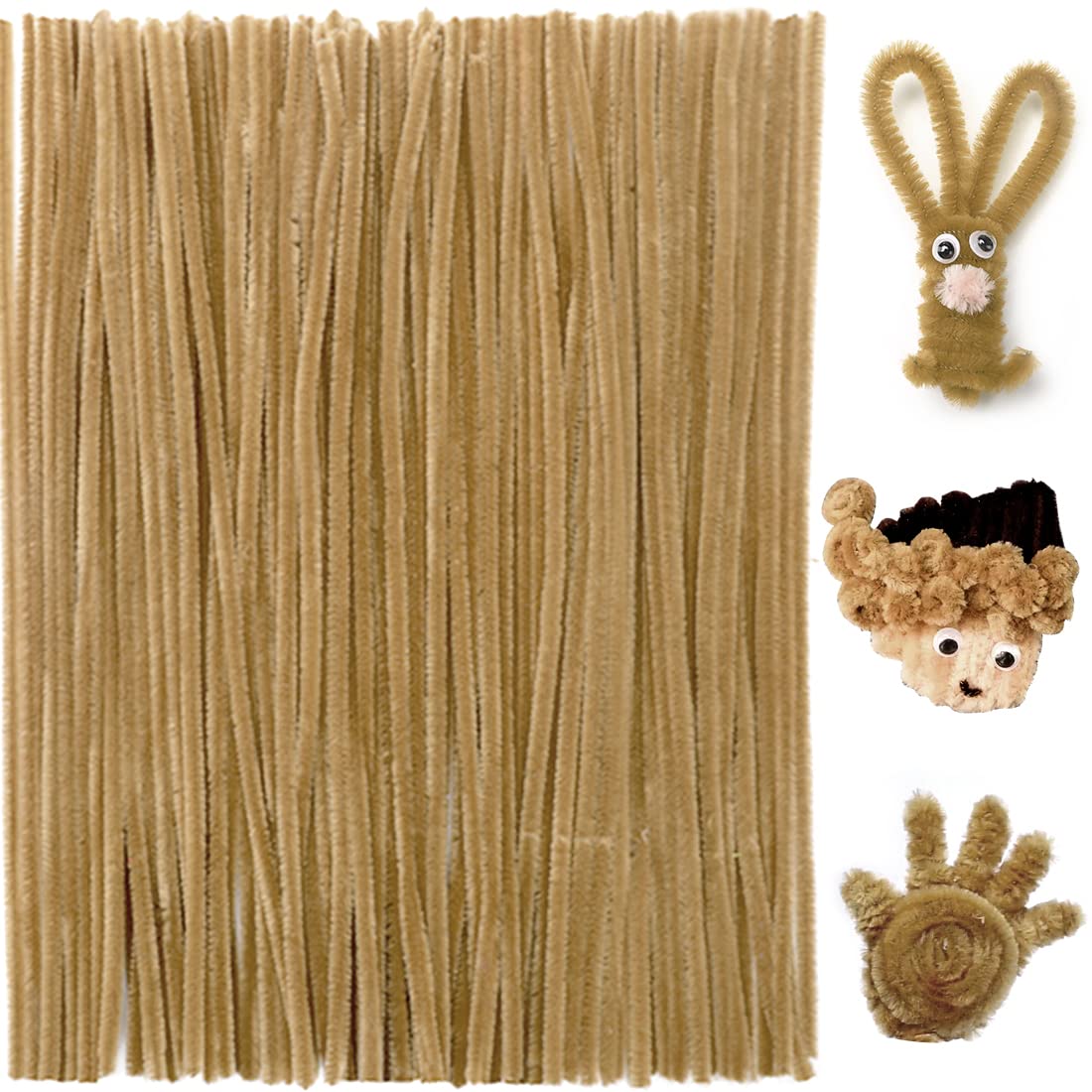 Praisebank Pipe Cleaners for Crafts (200pcs in Light Brown), 12 inch Long Pipe Cleaners, Brown Pipe Cleaners.