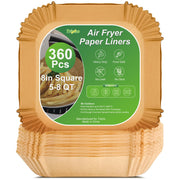 360 Pcs 8” Square Unbleached Heavy Duty Air Fryer Paper Liners Disposable, Non-Stick & Non-Leak Parchment Paper Liners for Airfryer Basket, Deep Fryer Parts & Accessories