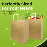 Reli. Paper Grocery Bags w/Handles (100 Pcs, Bulk)(12"x7"x14") Large Paper Grocery Bags, Shopping Bags w/Handles - Heavy Duty 57 Lbs Basis - Takeout/To Go Bags, Retail Bags, Brown Kraft Paper Bags