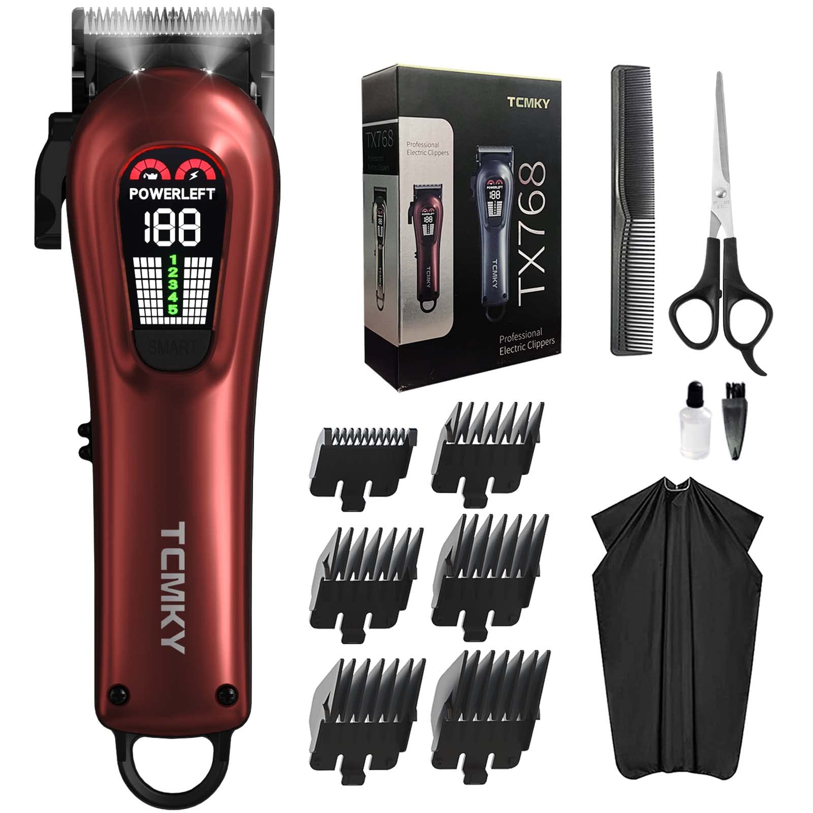 TCMKY Haarschneidemaschine für Herren, professionelle Haarschneidemaschine für Herren, kabellos und mit Kabel, Haarschneider zum Haareschneiden & Pflegen. Wiederaufladbares Haarschneider-Set für den Haushalt (Rot)