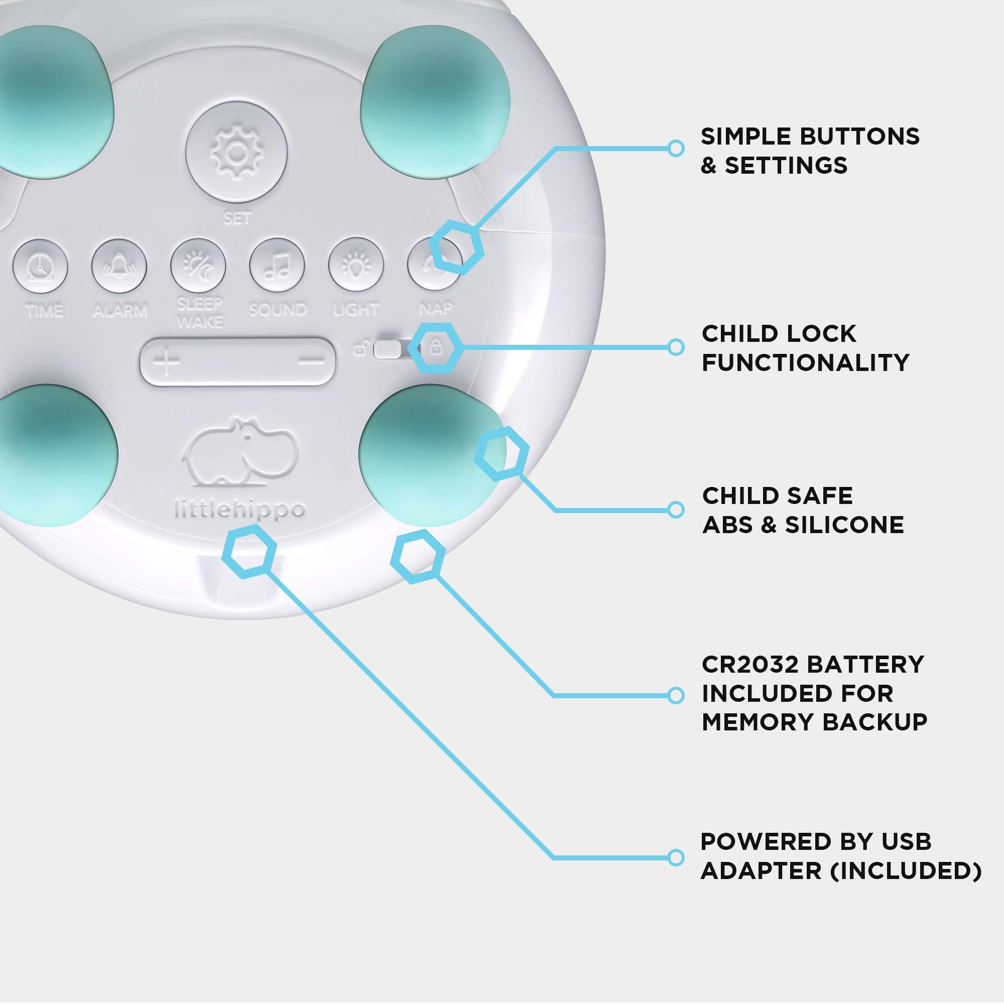 LittleHippo Mella: Kids Alarm Clock, Ready to Rise Children's Sleep Trainer, Night Light, Sound Machine and OK to Wake for Toddlers and Kids - Arctic Blue (Updated 2025)