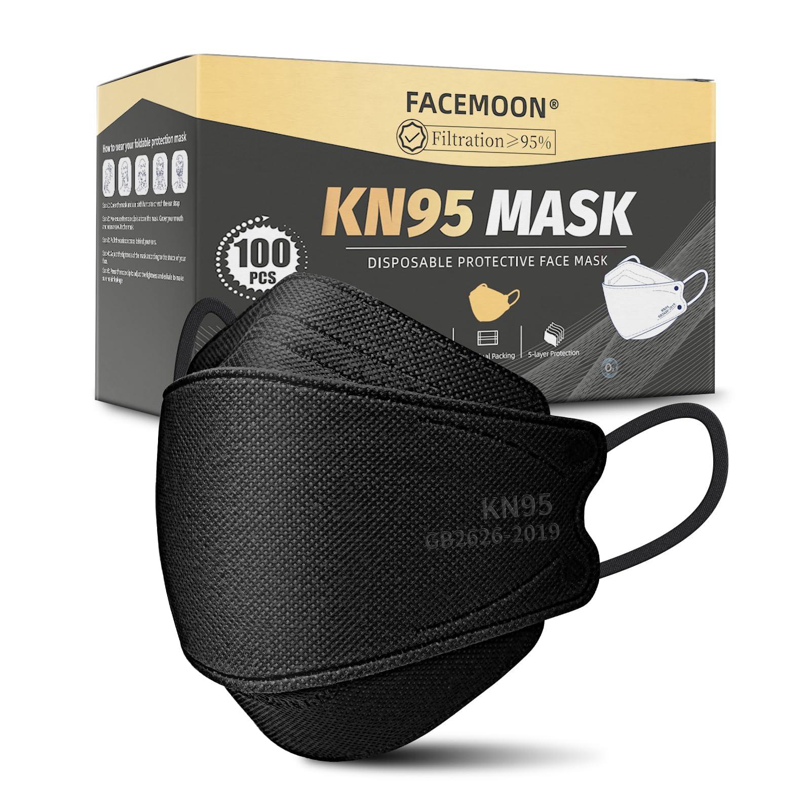 KN95 Face Mask Disposable Adults - 100 Pack 5 Layer Protection Adjustable KN95 Mask Breathable Comfortable Respirator Women Men KN95 Face Mask Individually Wrapped
