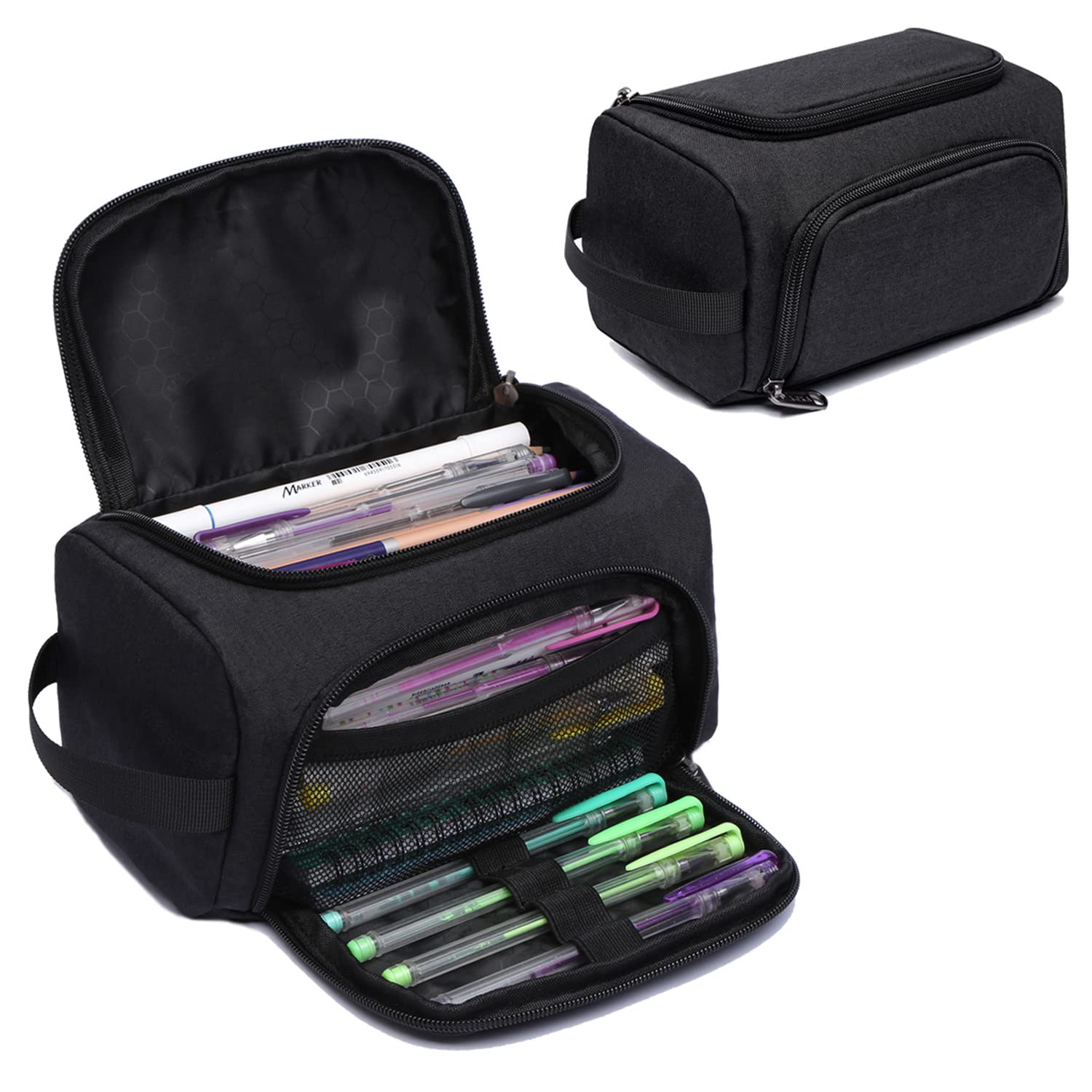 XQXA Large Capacity Pencil Case Organizer, Multifunctional Extra Big Pencil Pouch with Compartmens, Travel Simple Stationery Pen Bag, Fabric Pencil Bag for Men Women Girl Boy (Black)