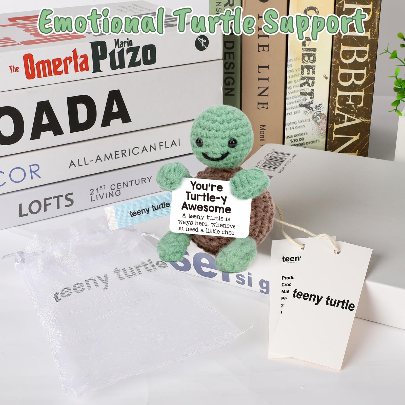 Mini Funny Turtle Birthday Gifts for Women Men Christmas, Thanksgiving Bosses Day Retirement Gift, Inspirational Small Animals Cute Stuff Things, Handmade Emotional Positive Crochet Turtle Decorations