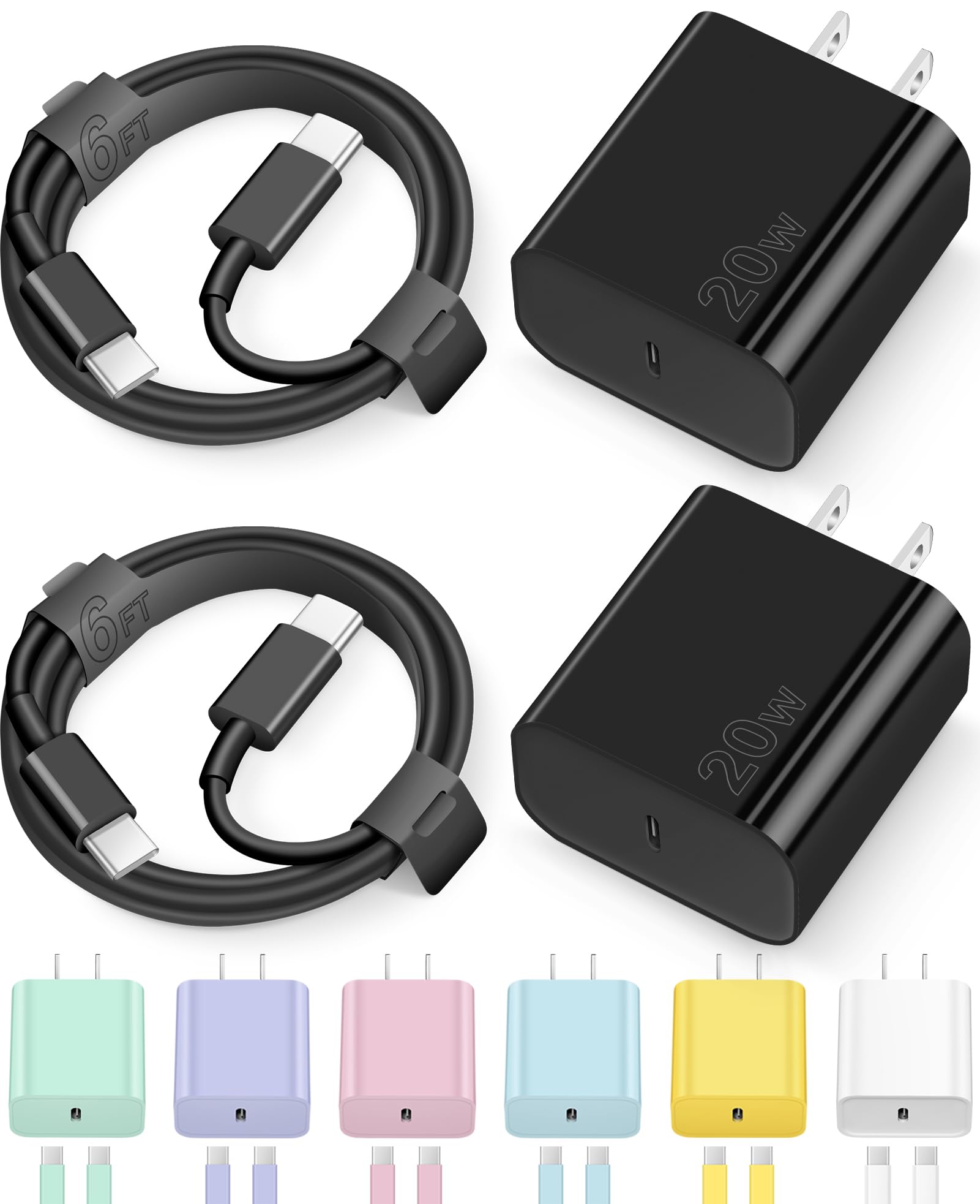 iPhone 16 15 Charger Fast Charging Type C Charger USB C Charger Block iPhone 16 Charger with 2 Pack 6FT Cable for iPhone 16/16 Plus/16 Pro/16 Pro Max/iPhone 15/15 Pro Max/iPad Pro/AirPods