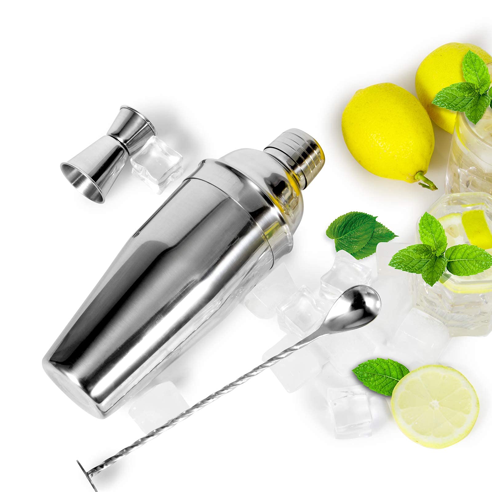 WPHUAW 24oz Cocktail Shaker Bar Set-Professional Margarita Mixer Drink Shaker and Measuring Jigger & Mixing Spoon Set-Professional Stainless Steel Bar Tools Built-in Bartender Strainer for Martini Kit