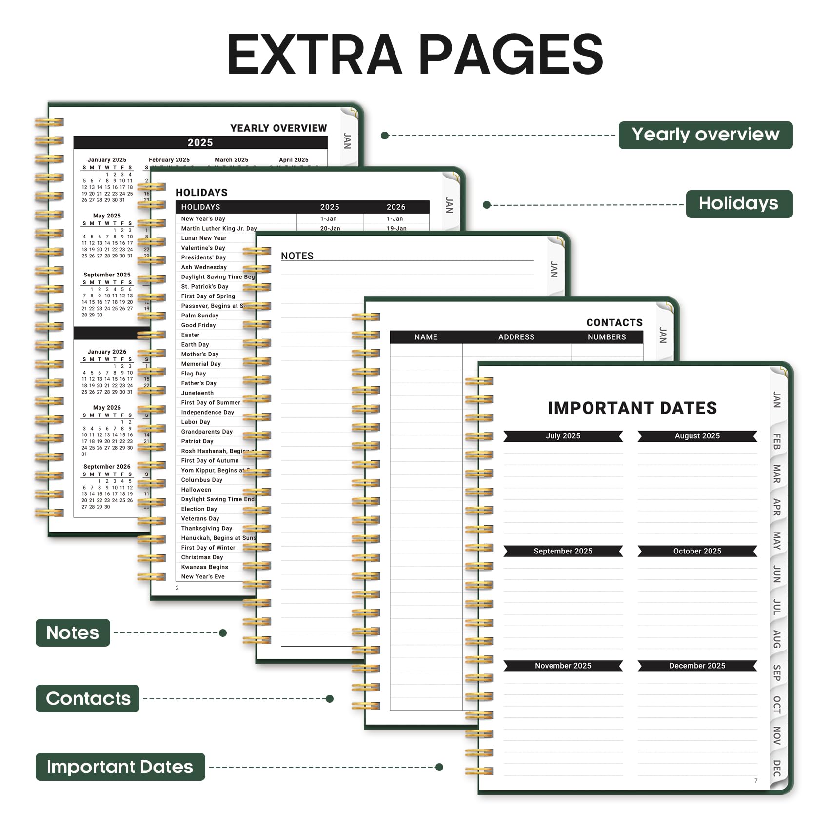 2025 Planner, Weekly and Monthly Planner Spiral Bound, Jan 2025 - Dec 2025, Hardcover 2025 Calendar Planner Book with Tabs, Inner Pocket, Perfect for Office Home School Supplies - A5 (6.3" x 8.5"), Green