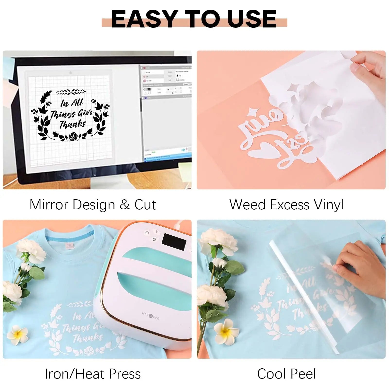 HTVRONT Heat Transfer Vinyl White HTV Rolls - 12" x 20ft White Iron on Vinyl for All Cutting Machines, HTV Vinyl for Shirts - Easy to Cut & Weed for Heat Transfer Design