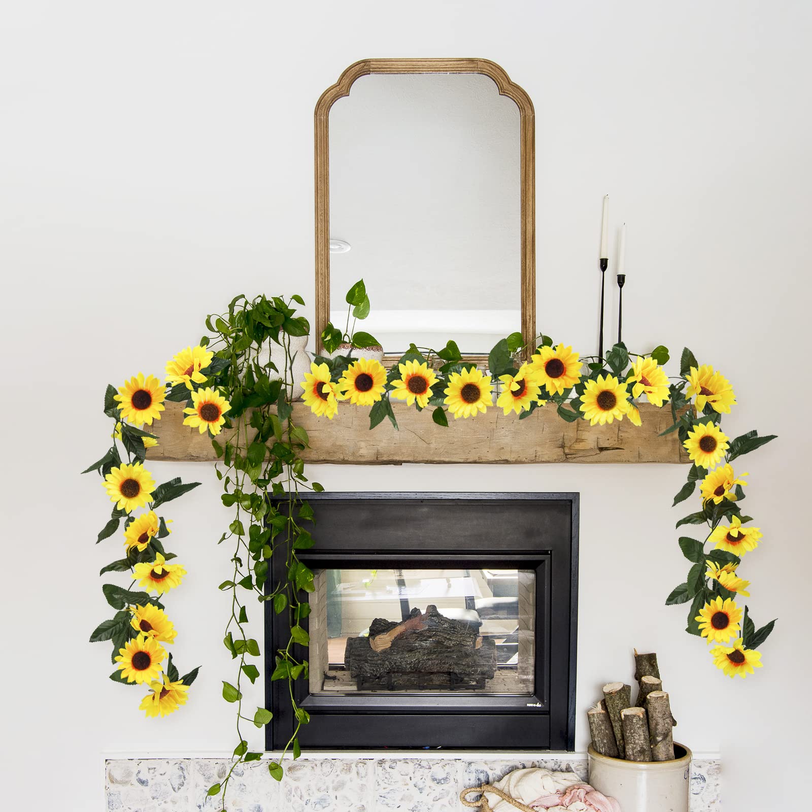 Uieke 3 Pack Artificial Sunflower Garland, 7.5ft/Strand Silk Sunflowers Hanging Vines Flowers with Green Leaves for Room Kitchen Garden Birthday Wedding Baby Shower Party Table Decor Large