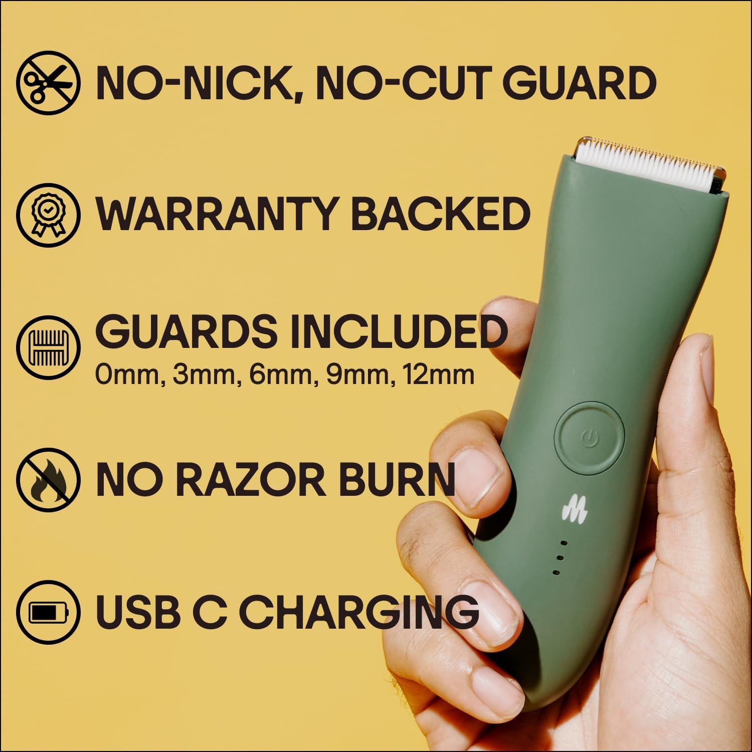 MERIDIAN The Trimmer Original - Body Hair Trimmer for Men, Electric Shaver for Pubic Hair, Chest, Legs & Bikini, Waterproof & Rechargeable, Sage