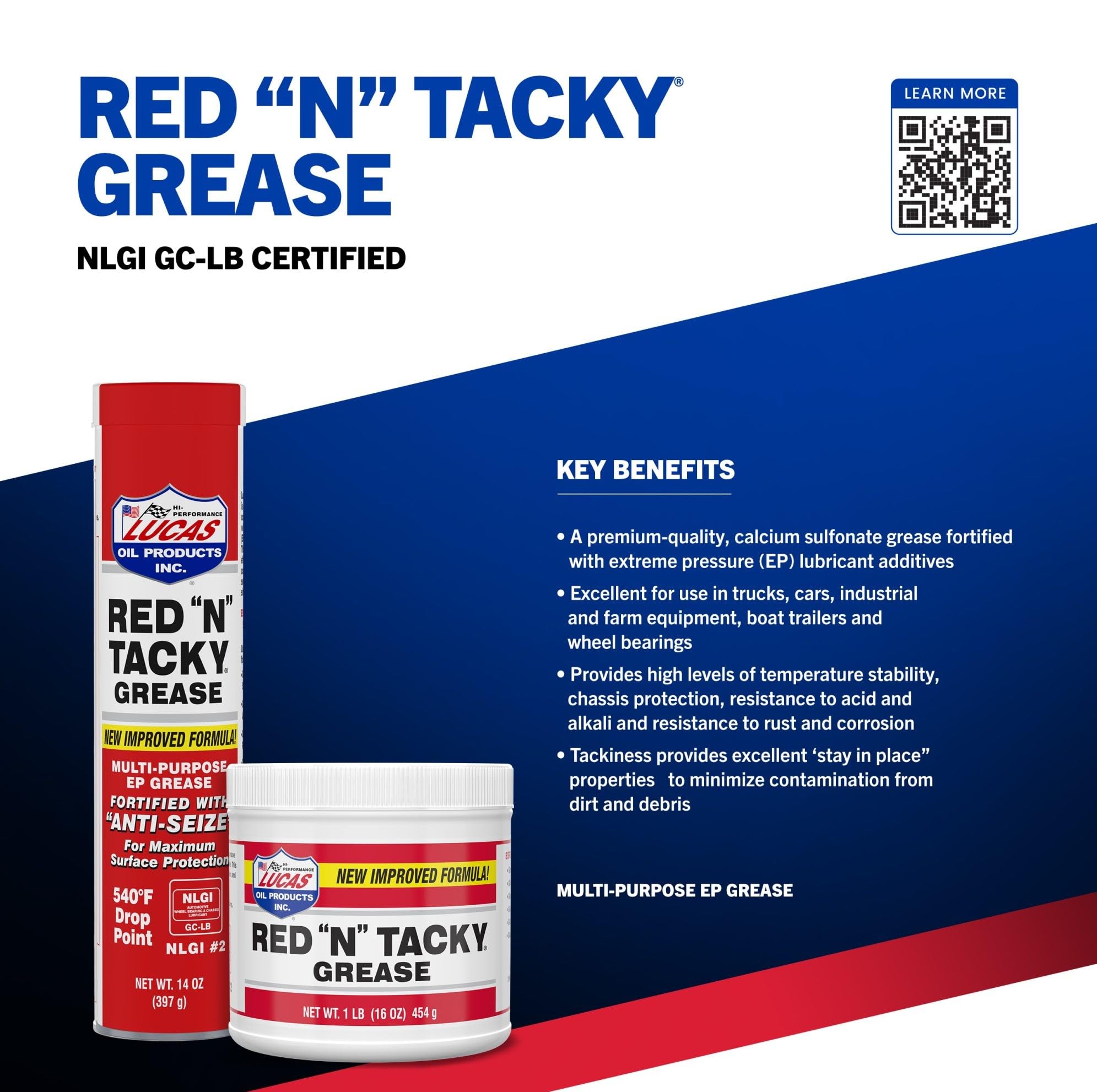 Lucas Oil 10005 Red 'N' Tacky Grease - 14 Ounce