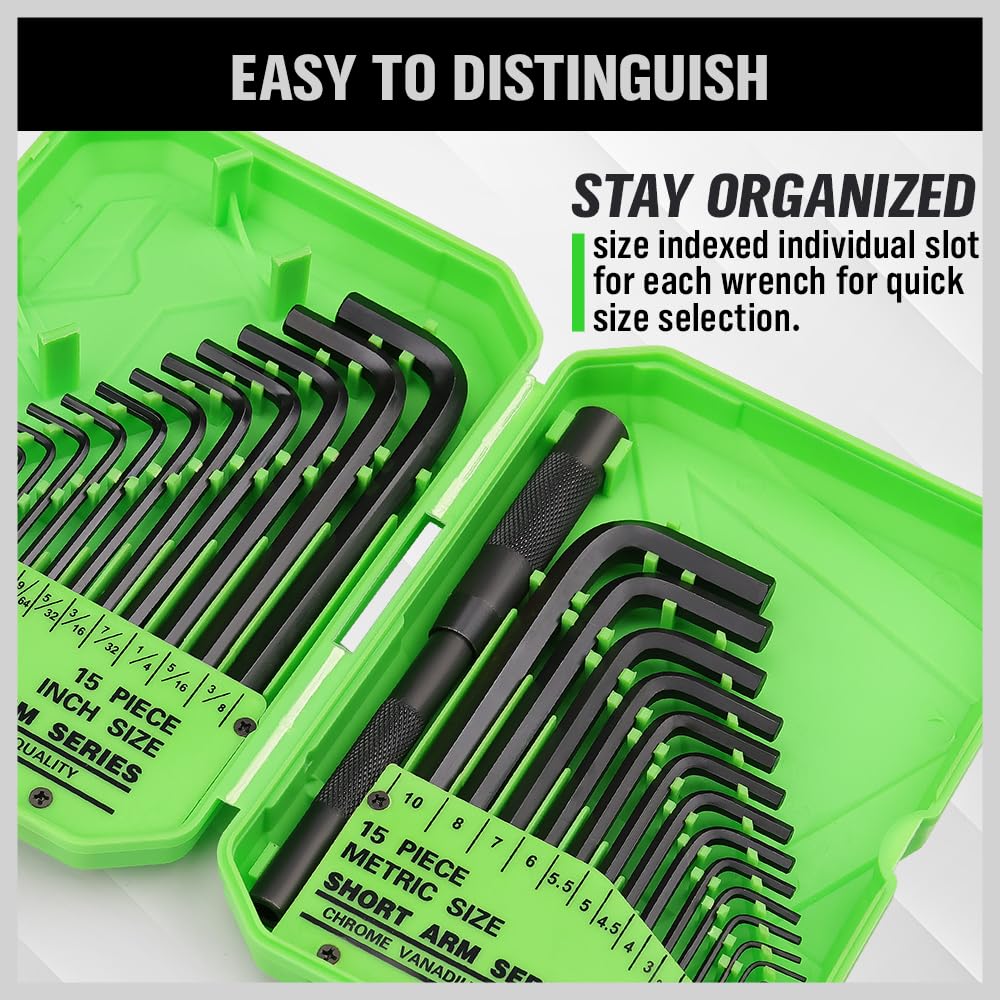 SWANLAKE 32PCS Hex Key Set, Allen Wrench Set Inch/Metric MM(0.7mm-10mm) SAE(0.028"-3/8)