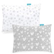 Biloban Organic Cotton Toddler Pillowcase 2 Pack, (Pillowcase Only) Kids Pillowcase for Sleeping Fit Pillow Sized 13"x 18" or 14"x19", Envelope Travel Pillowcase for Girl Boy, Gray Heart & White Star