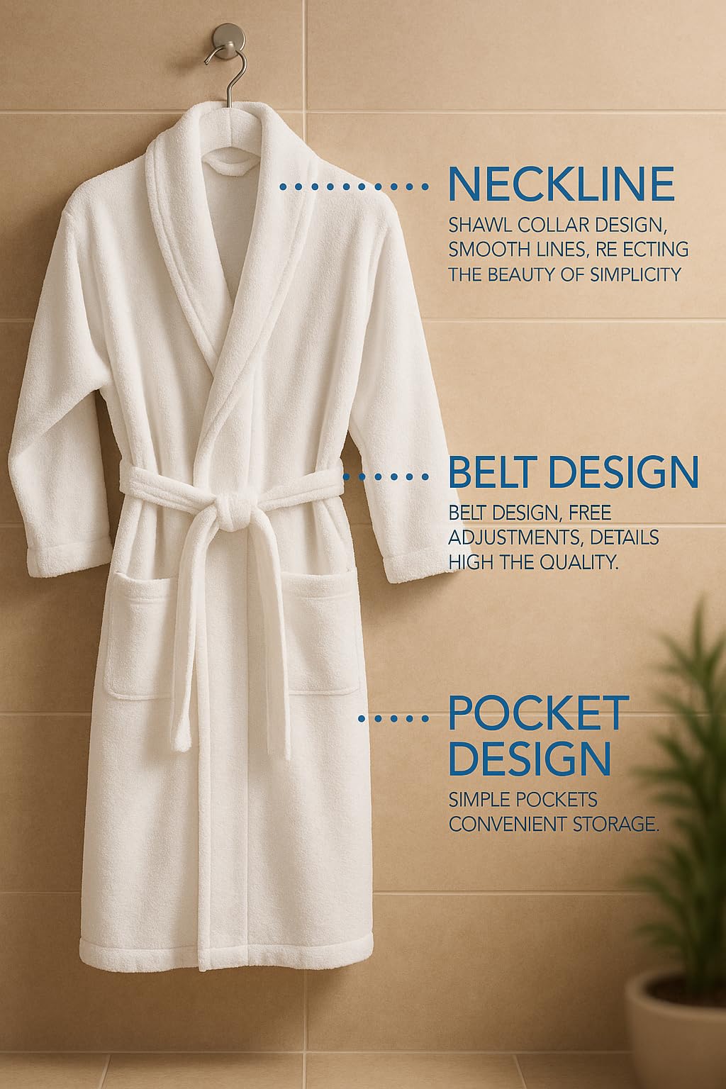 BIOLINEN 100% Cotton Terry Shawl Collar Bathrobe with Slippers – One Robe, Plush Spa Robe for Men & Women, Unisex One Size, White