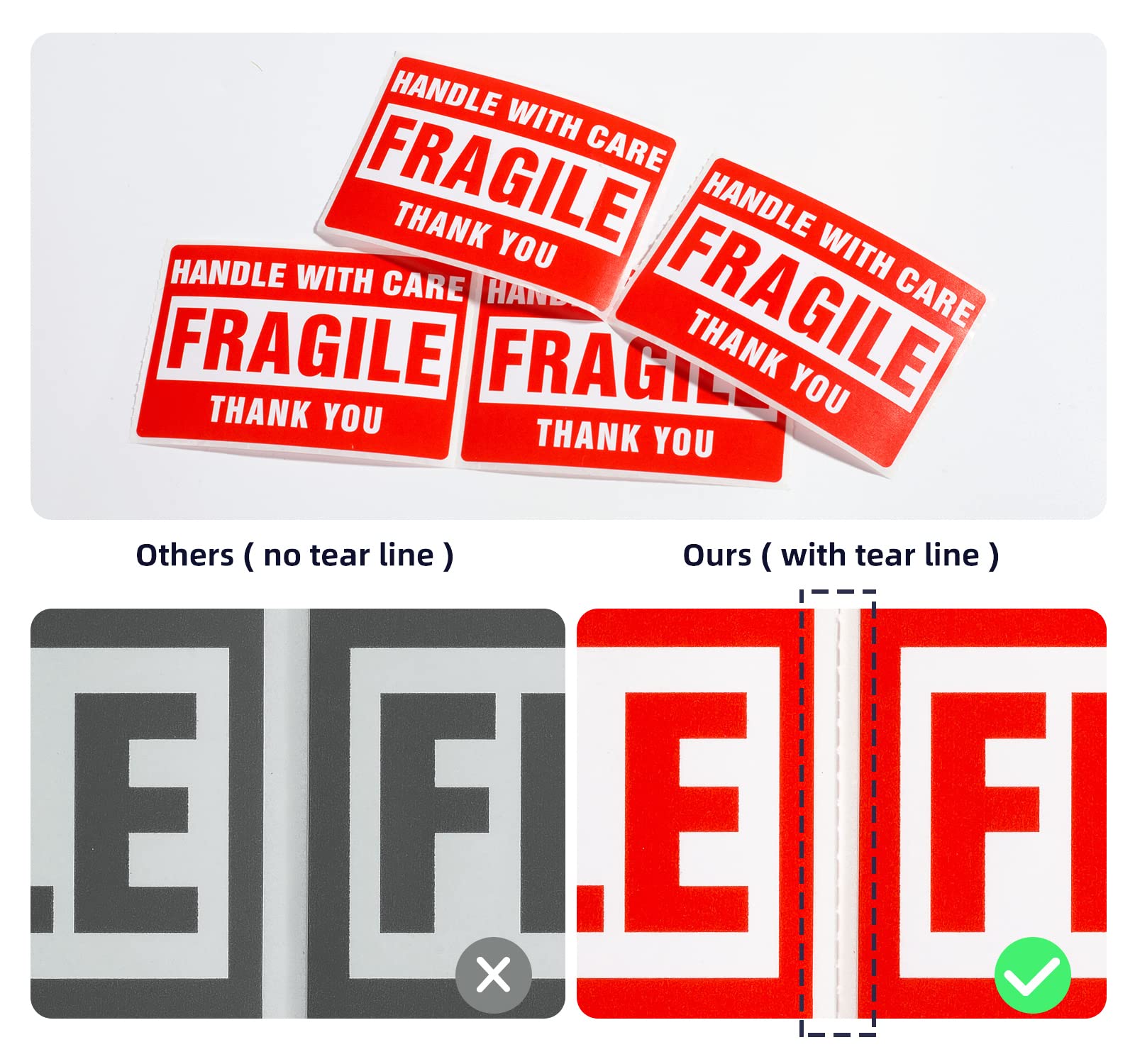 LuckyGuard 3 x 2 Inch Handle with Care 500 Fragile Stickers for Shipping Moving Glass Permanent Adhesive Fragile Labels (1 Roll, 500 Labels)